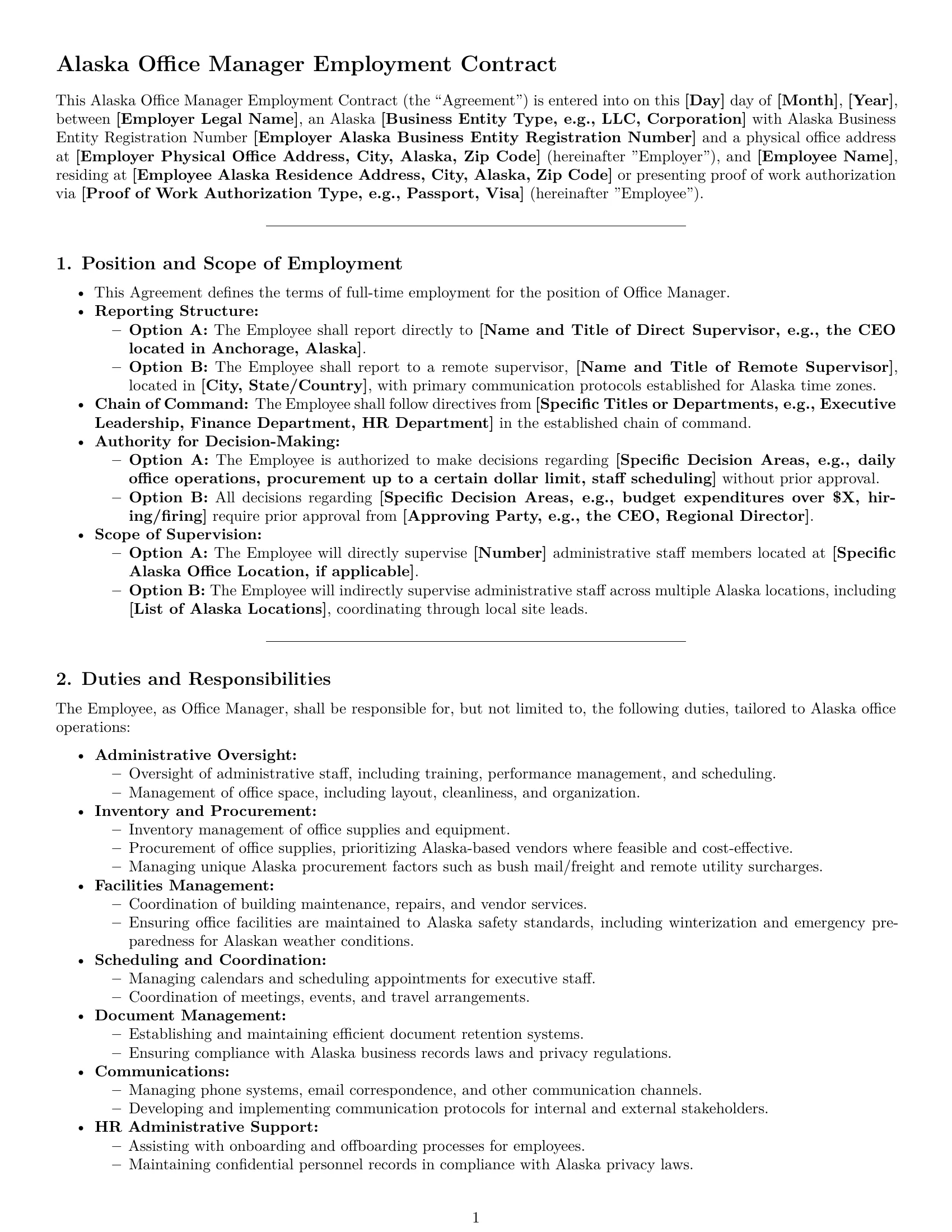 Preview page 1 of Pro Alaska office manager employment contract template