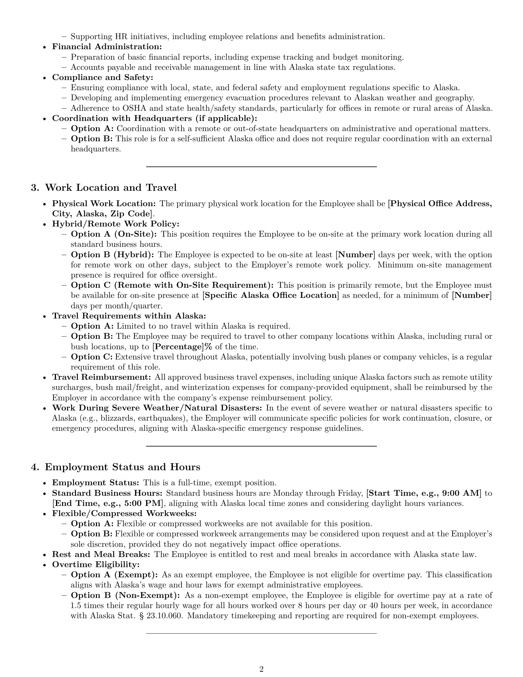 Preview page 2 of Pro Alaska office manager employment contract template