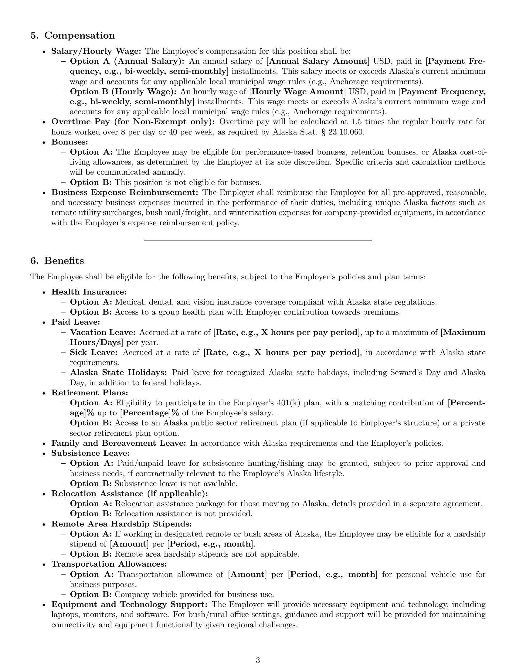 Preview page 3 of Pro Alaska office manager employment contract template