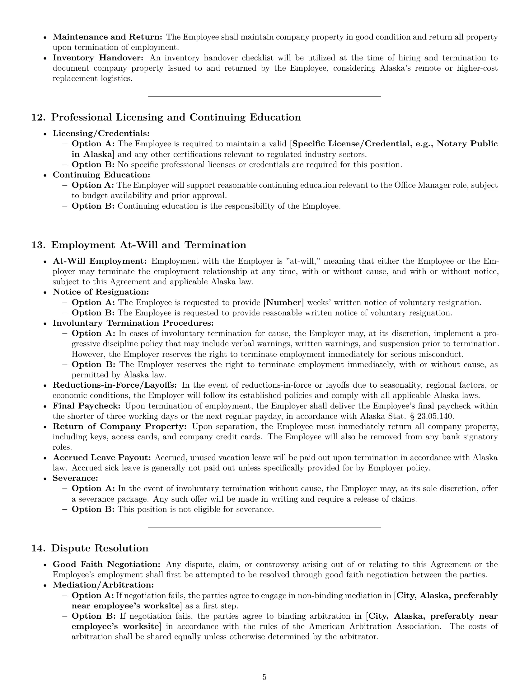 Preview page 5 of Pro Alaska office manager employment contract template