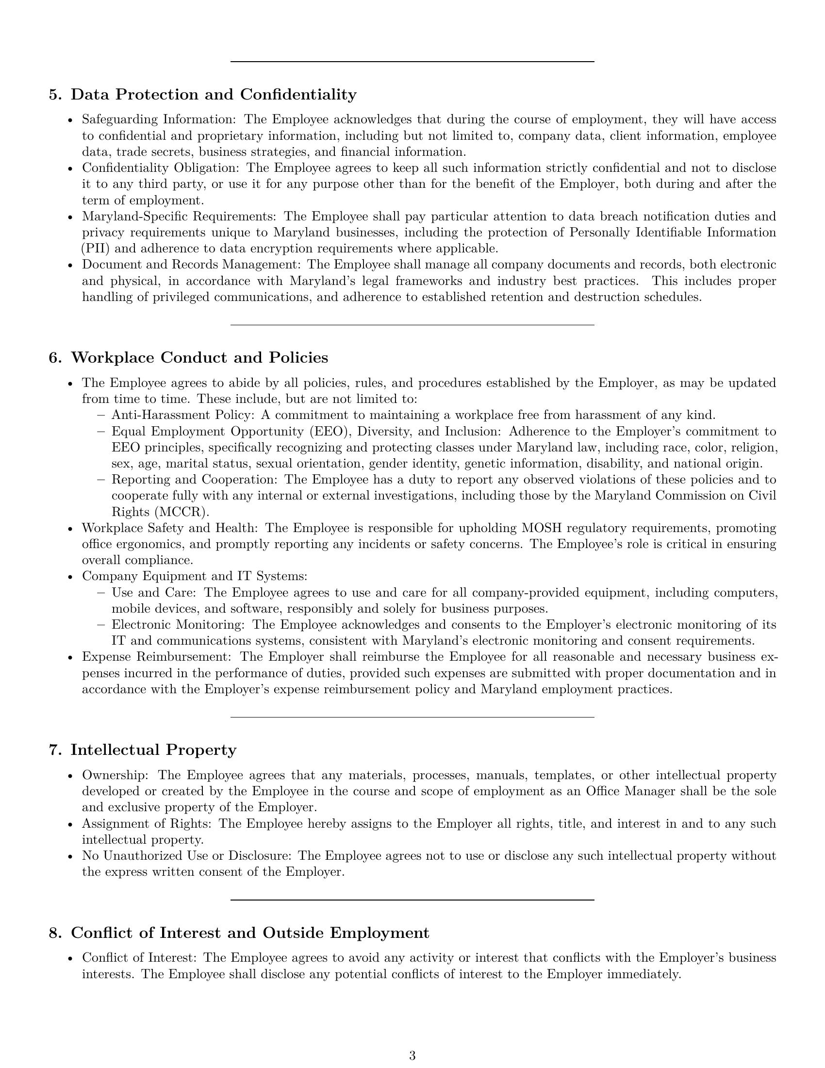 Preview page 3 of Pro Maryland office manager employment contract template