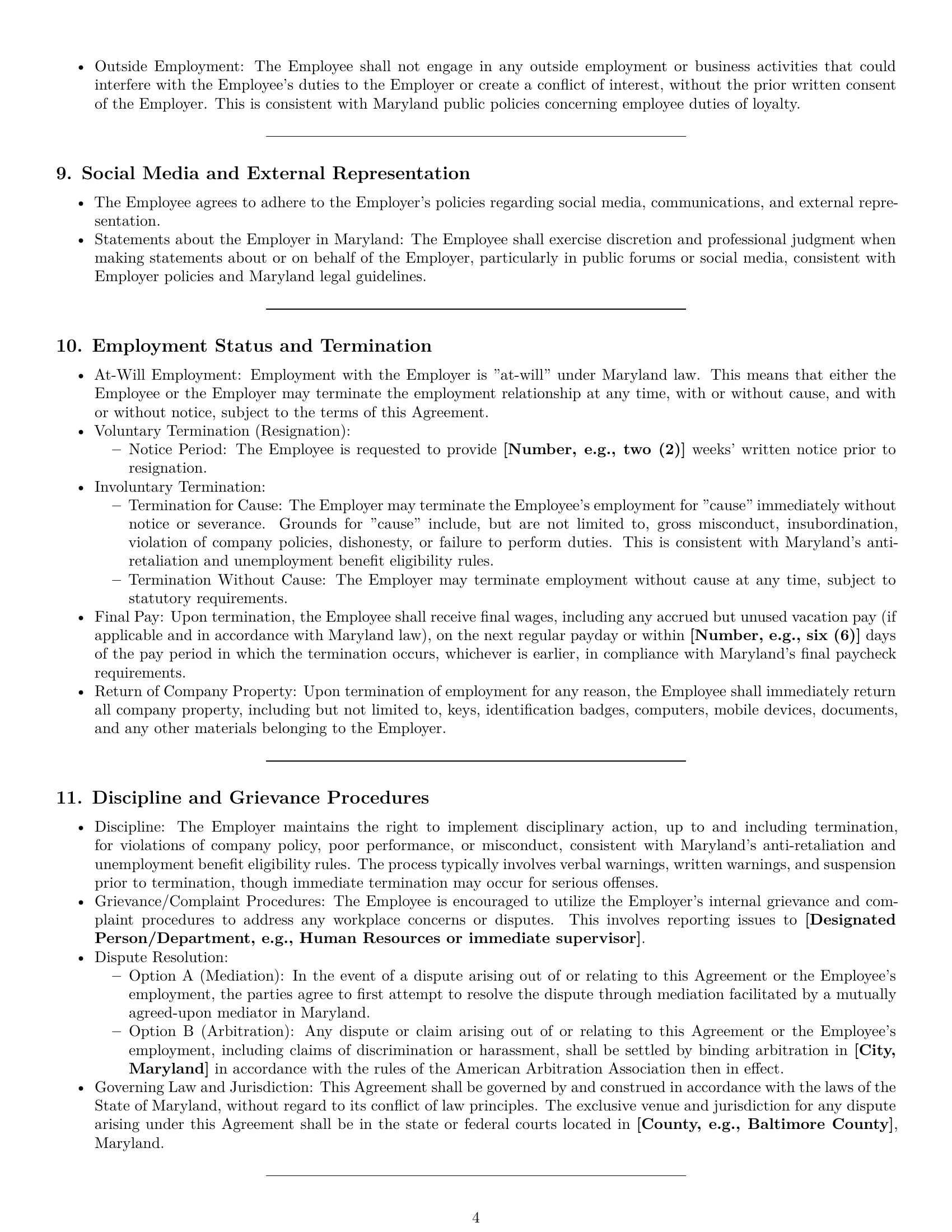 Preview page 4 of Pro Maryland office manager employment contract template