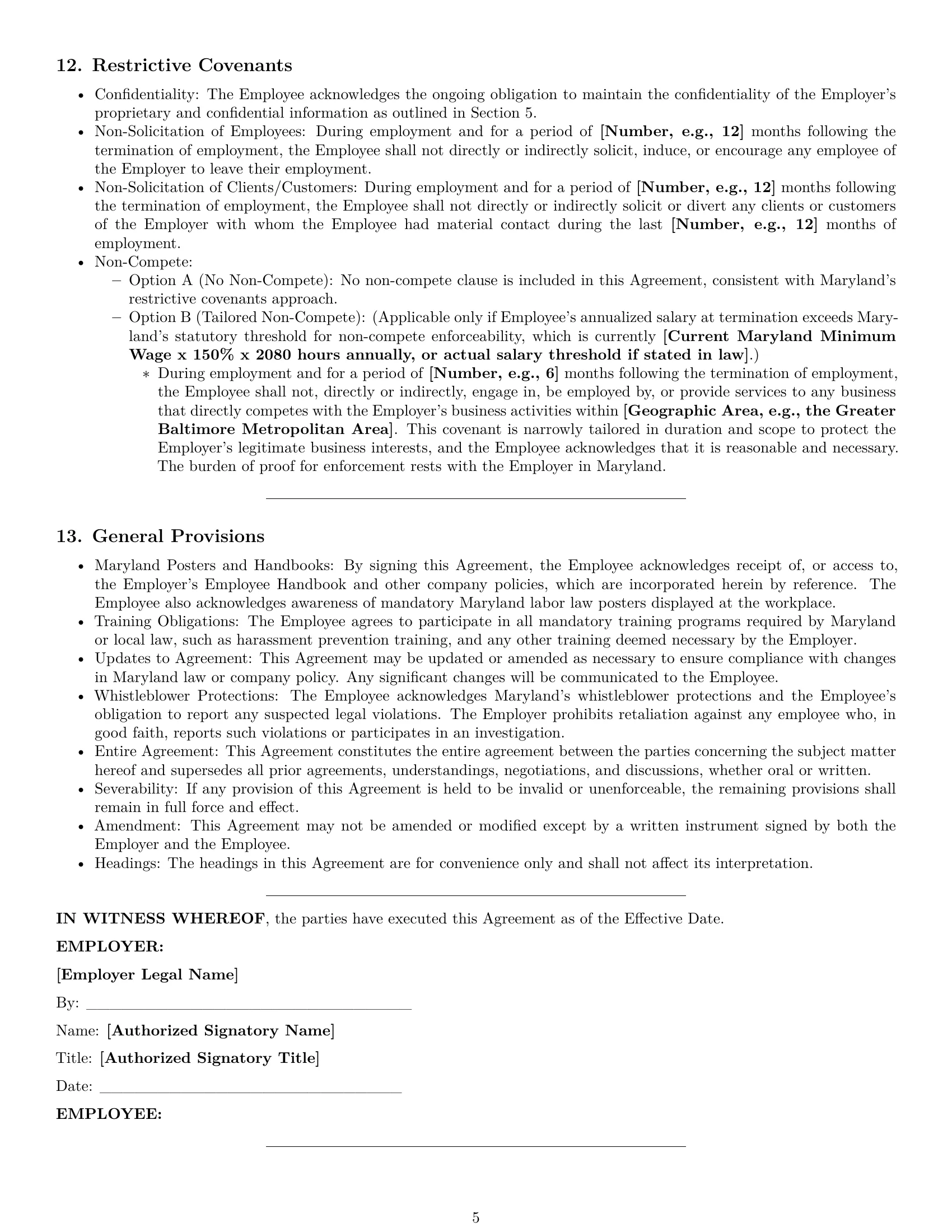 Preview page 5 of Pro Maryland office manager employment contract template
