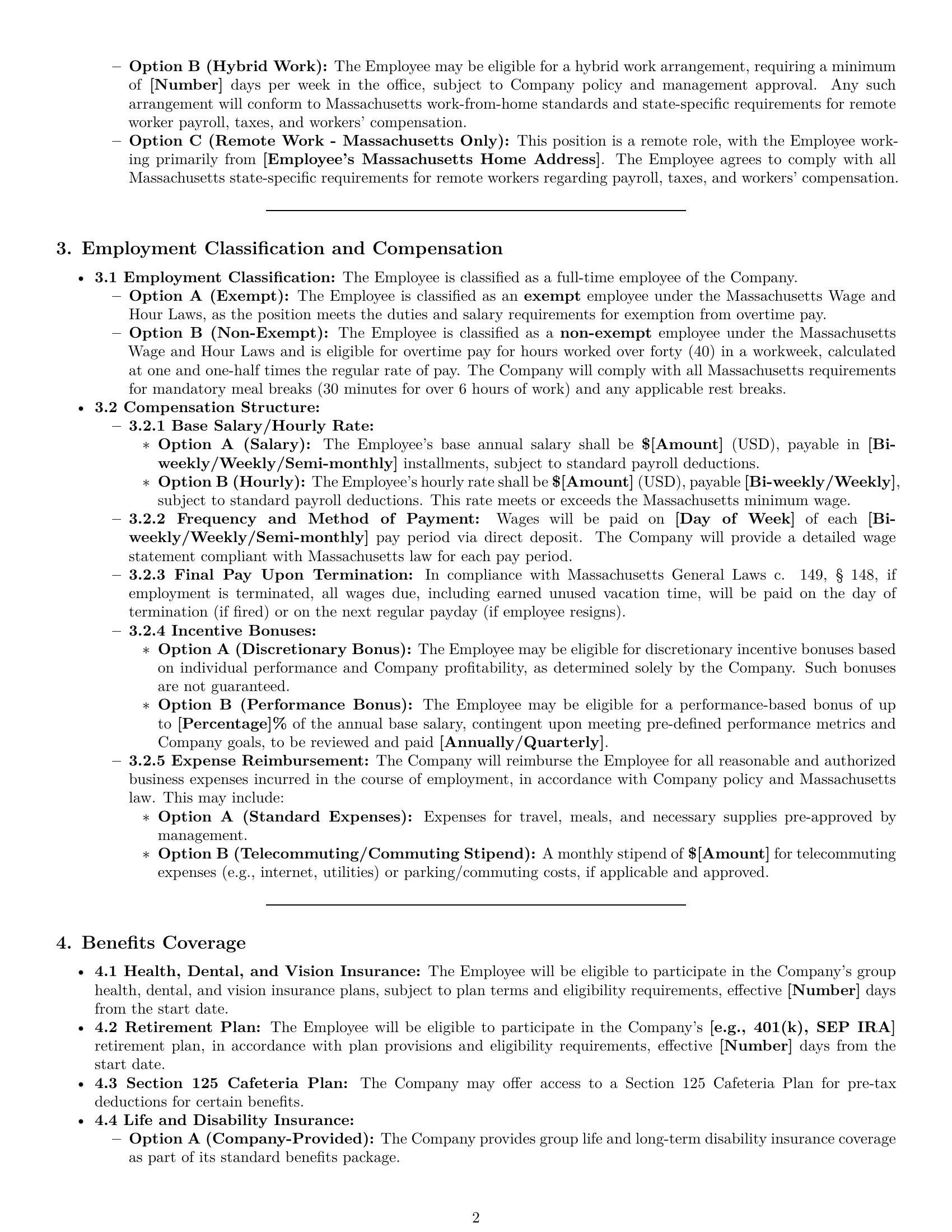 Preview page 2 of Pro Massachusetts office manager employment contract template