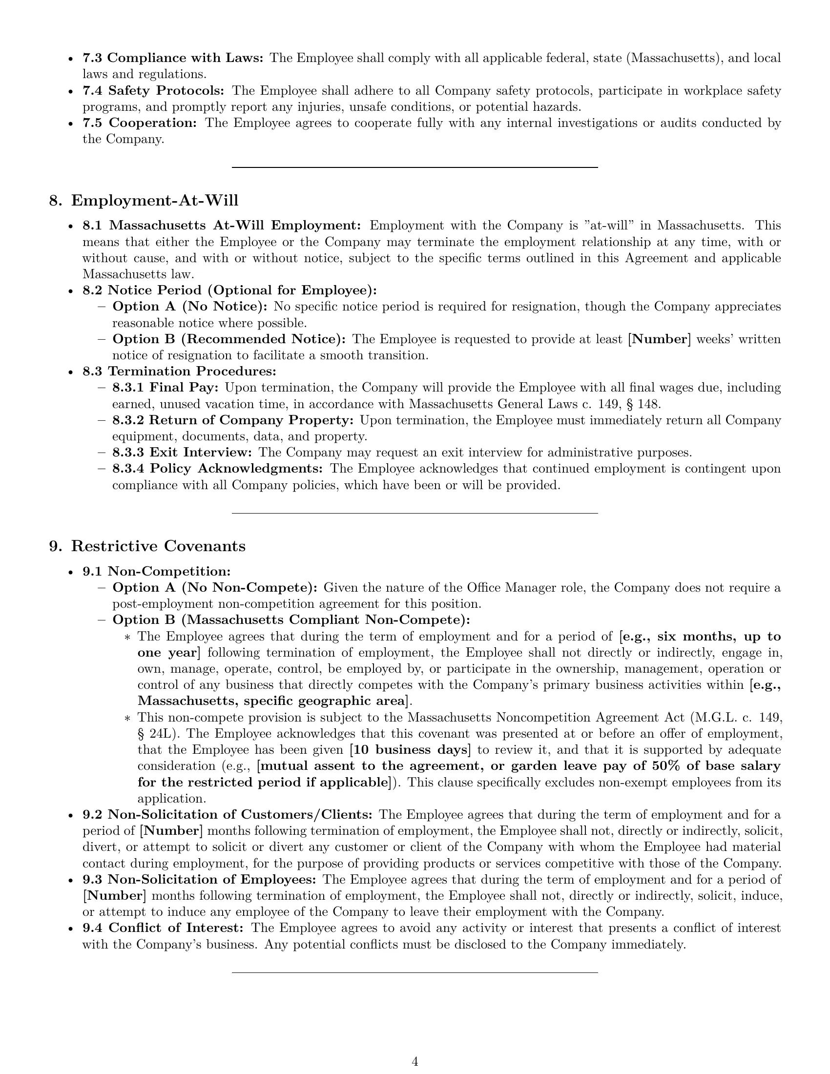 Preview page 4 of Pro Massachusetts office manager employment contract template