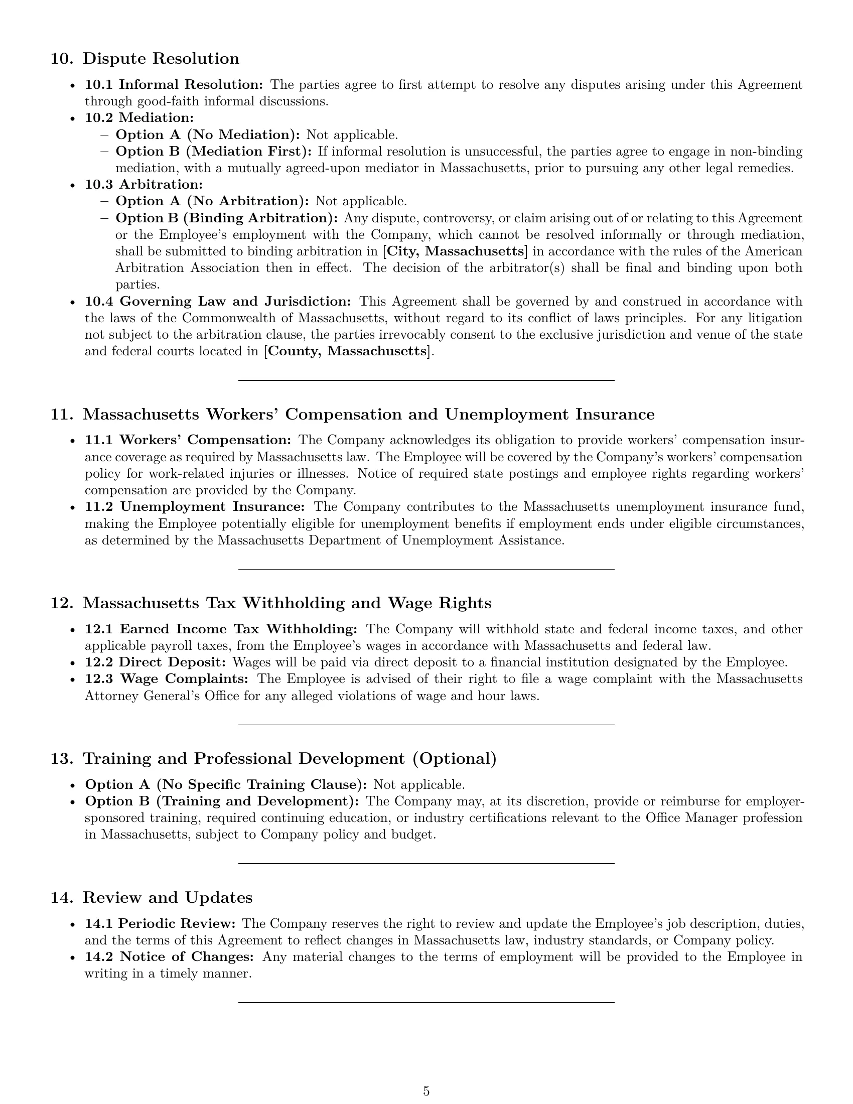Preview page 5 of Pro Massachusetts office manager employment contract template