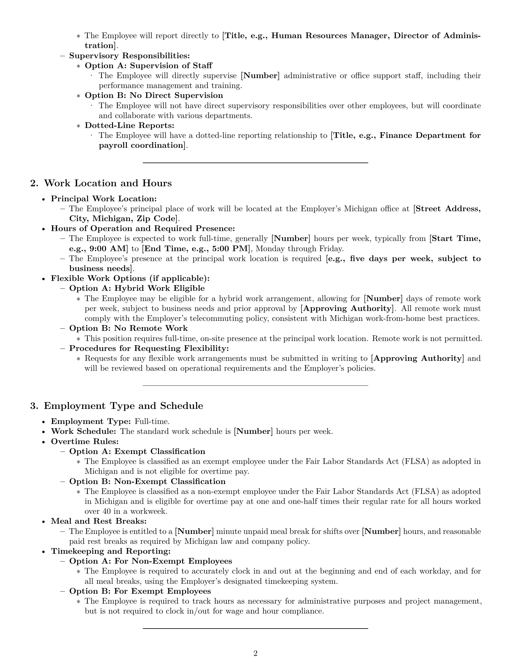 Preview page 2 of Pro Michigan office manager employment contract template