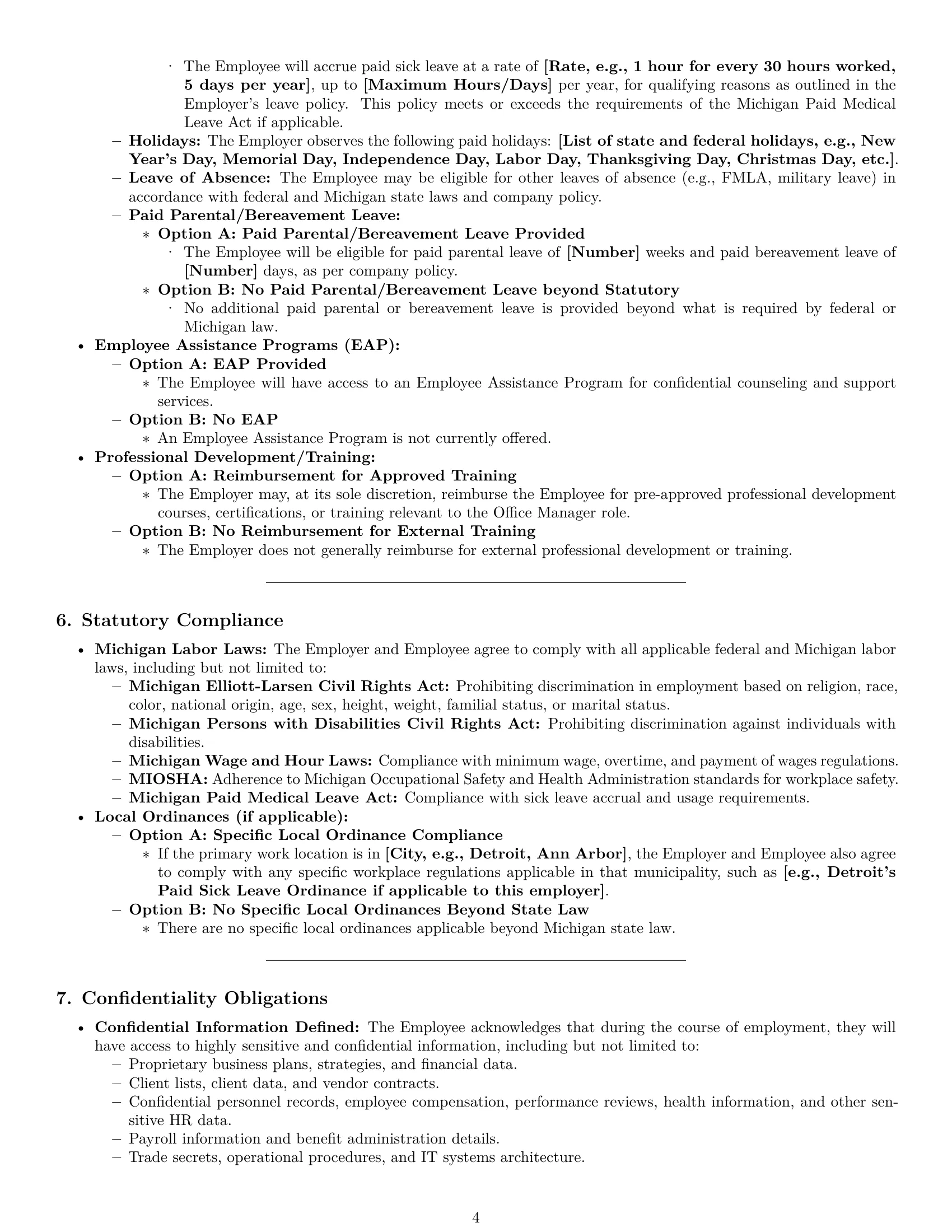 Preview page 4 of Pro Michigan office manager employment contract template