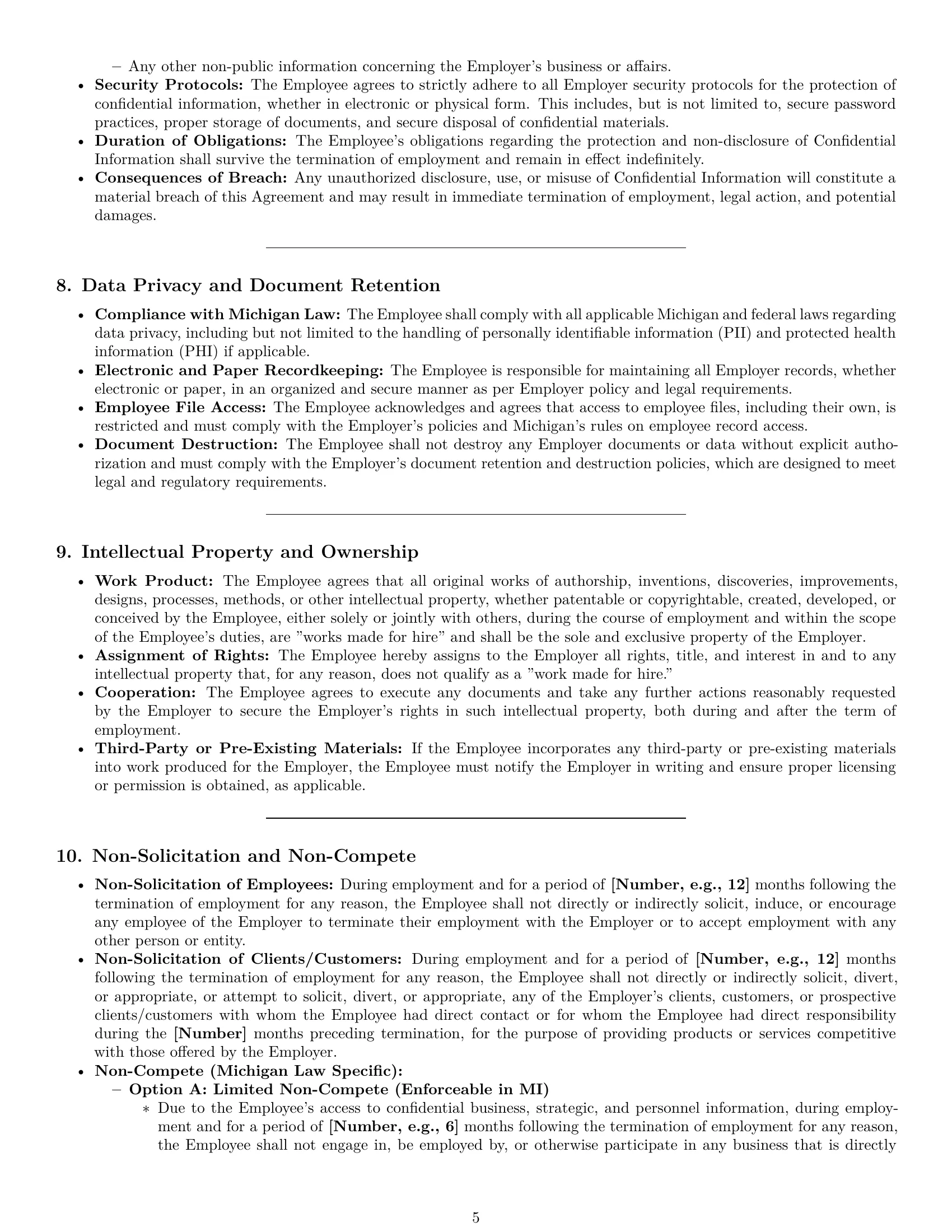 Preview page 5 of Pro Michigan office manager employment contract template