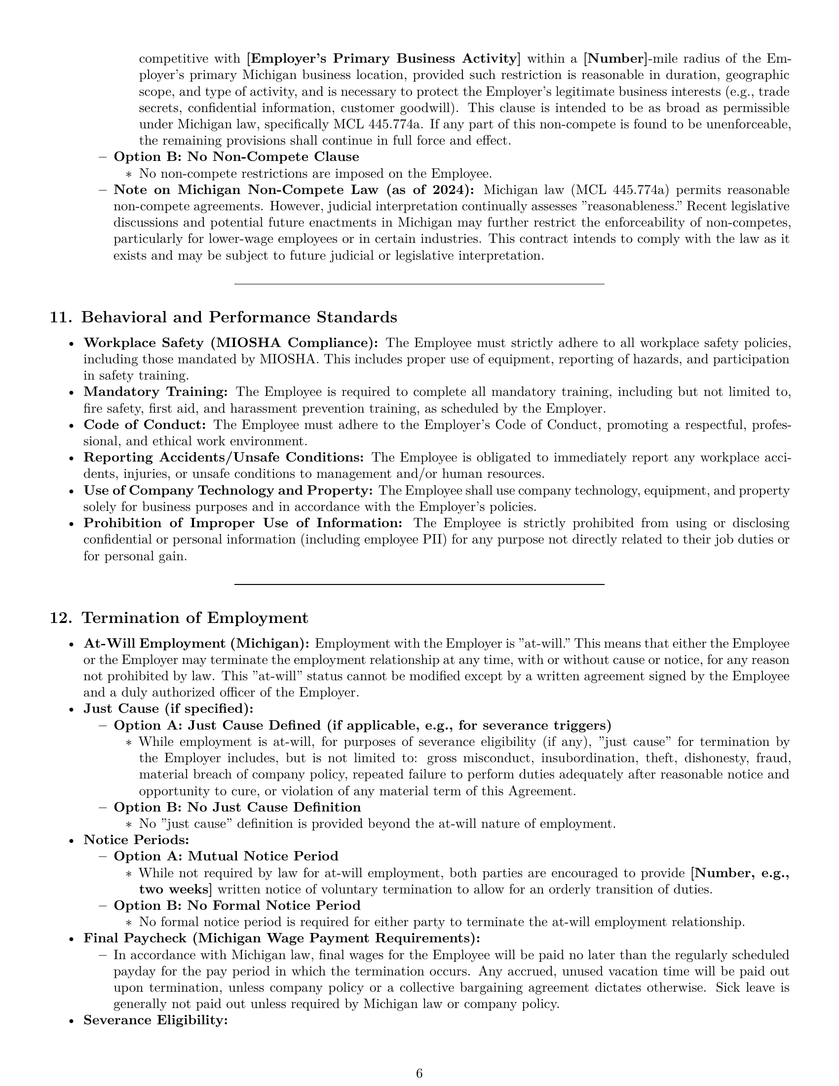Preview page 6 of Pro Michigan office manager employment contract template
