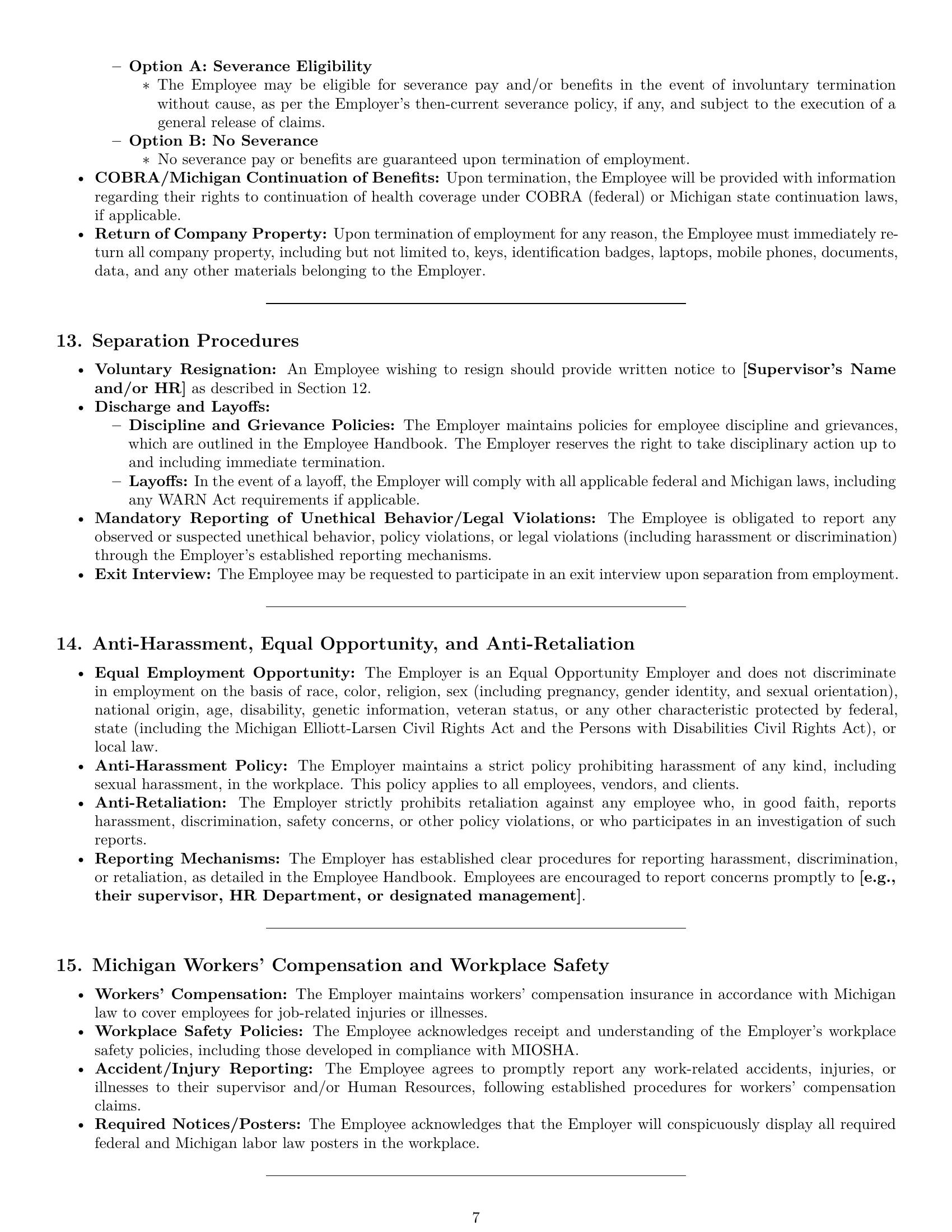 Preview page 7 of Pro Michigan office manager employment contract template