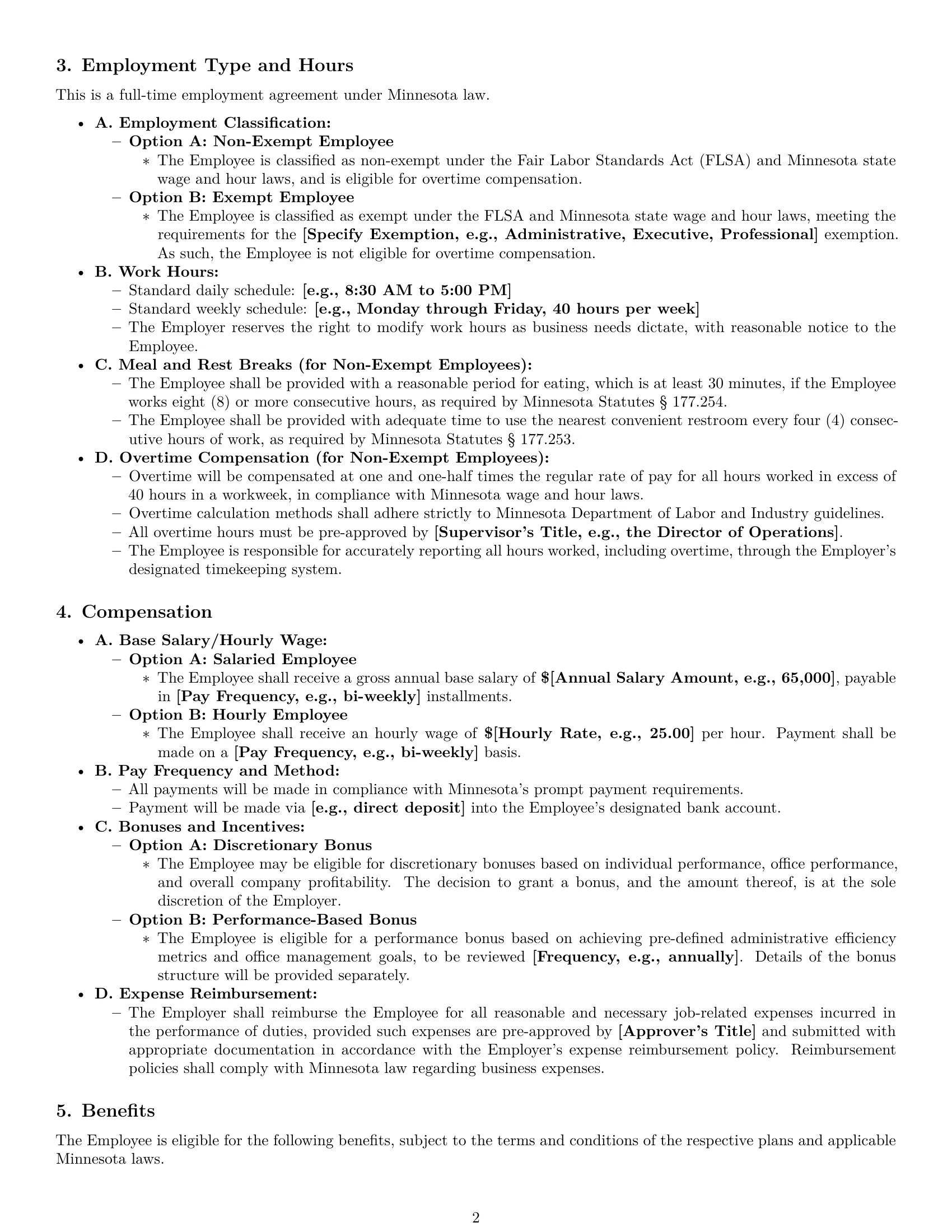 Preview page 2 of Pro Minnesota office manager employment contract template
