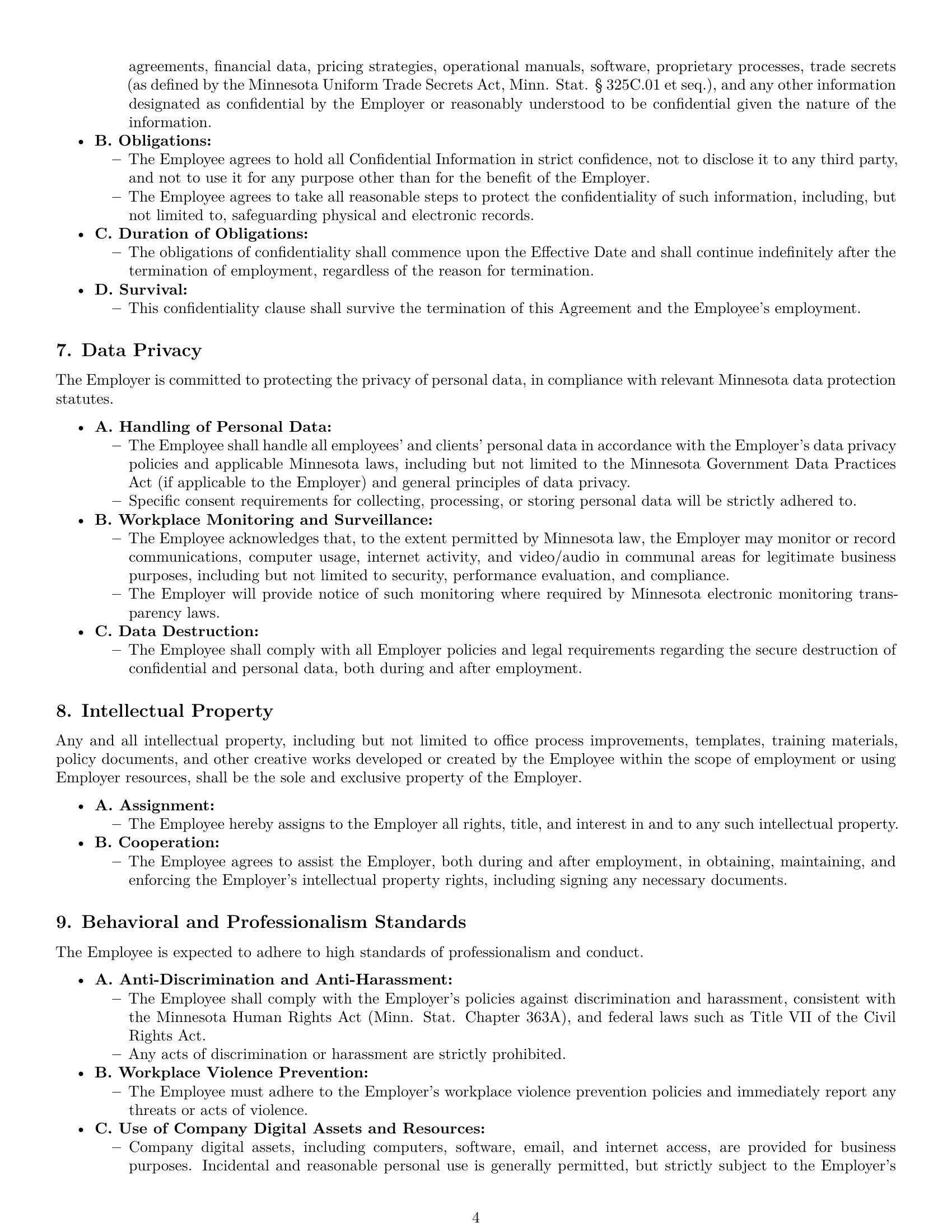 Preview page 4 of Pro Minnesota office manager employment contract template