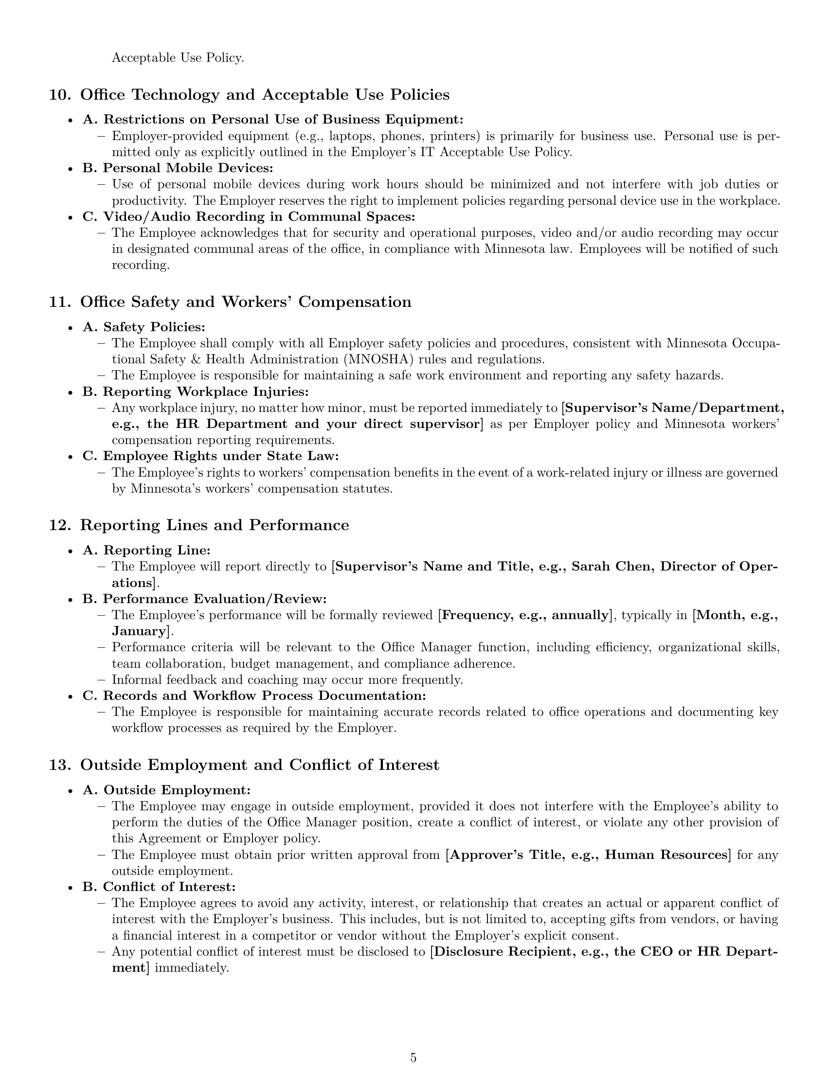 Preview page 5 of Pro Minnesota office manager employment contract template