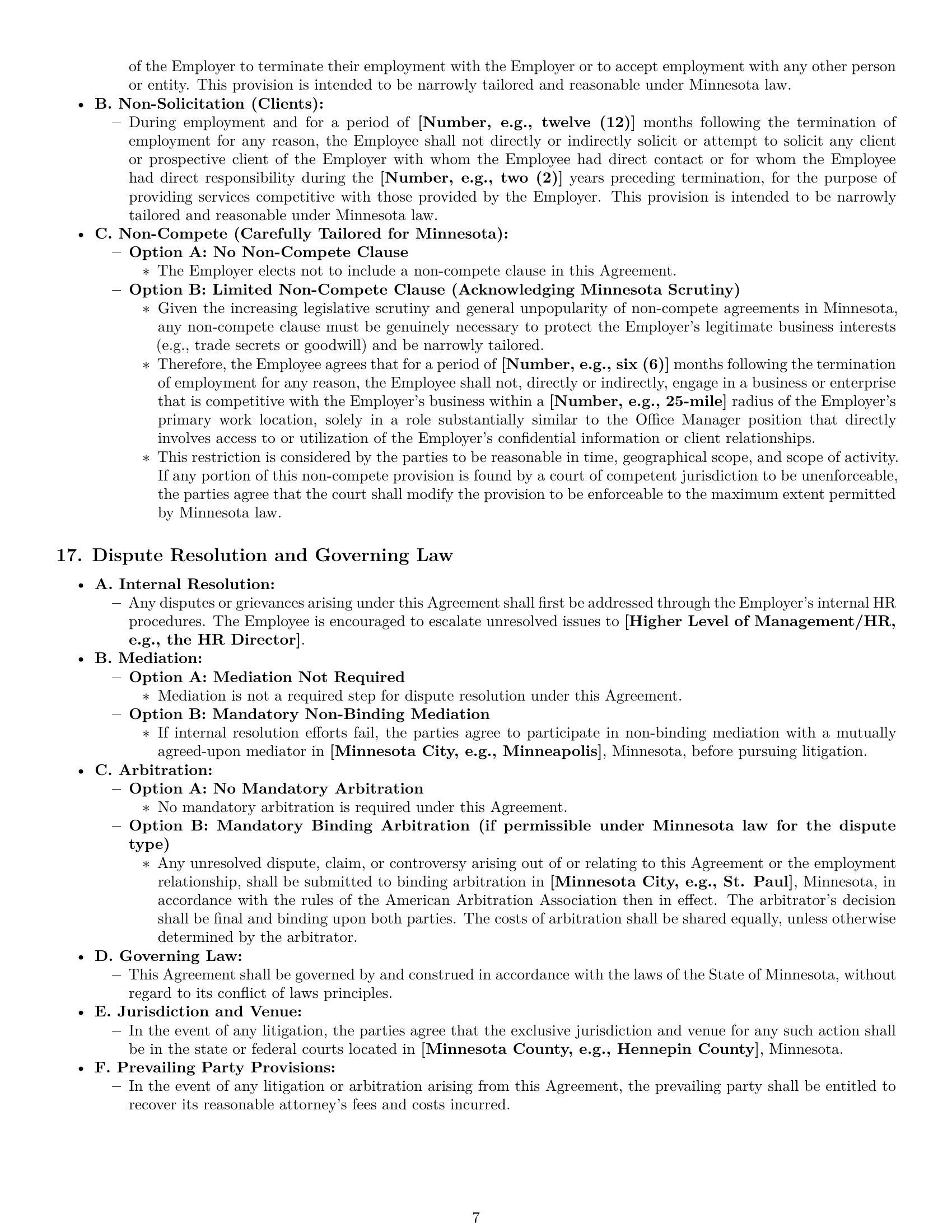 Preview page 7 of Pro Minnesota office manager employment contract template