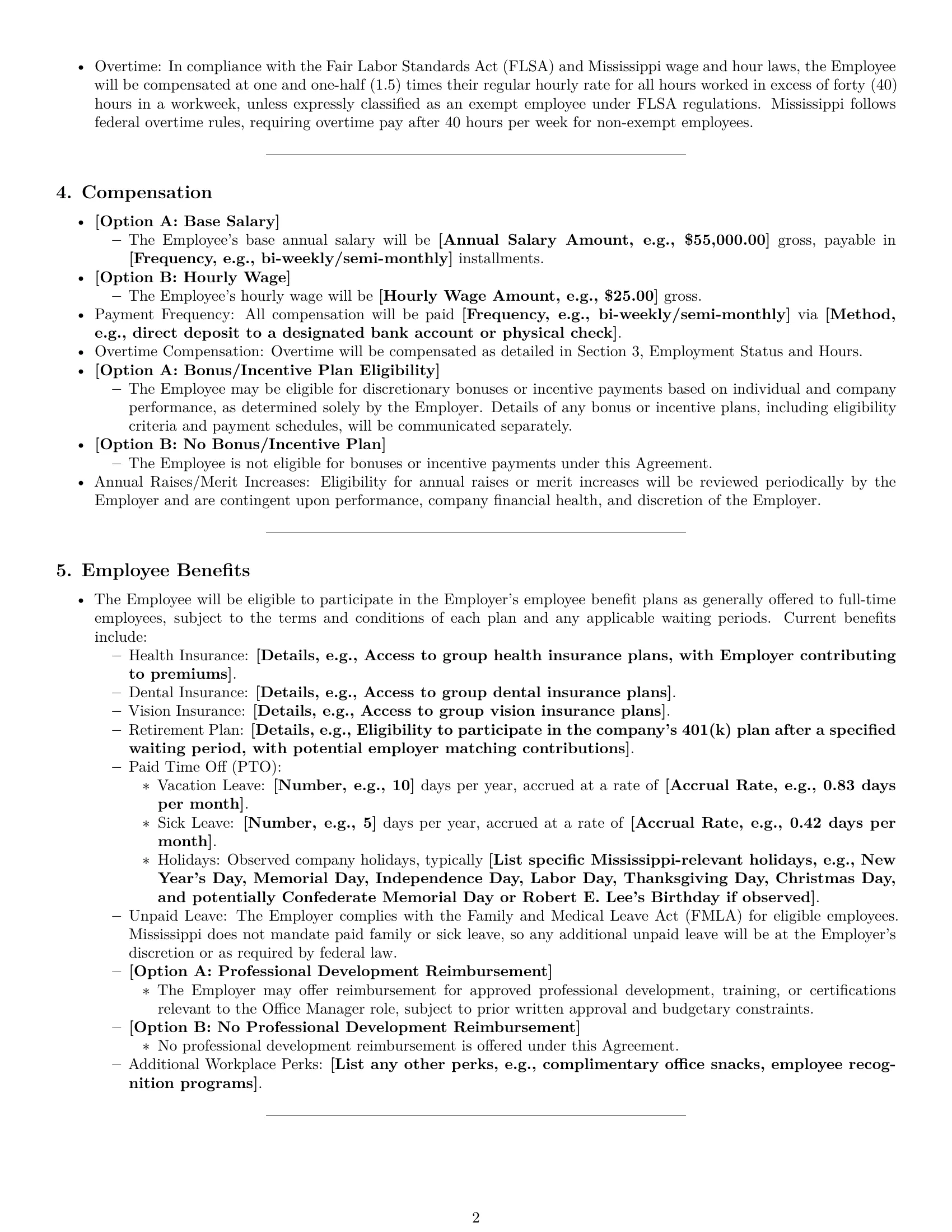 Preview page 2 of Pro Mississippi office manager employment contract template