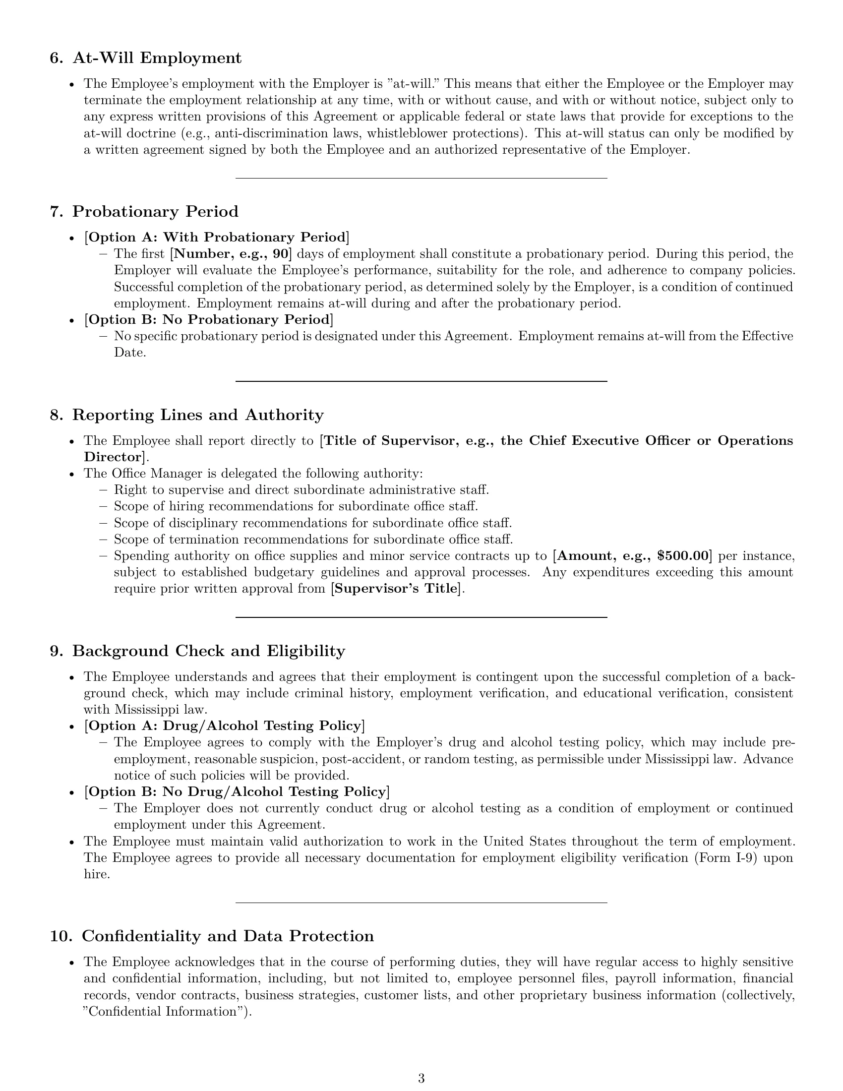 Preview page 3 of Pro Mississippi office manager employment contract template
