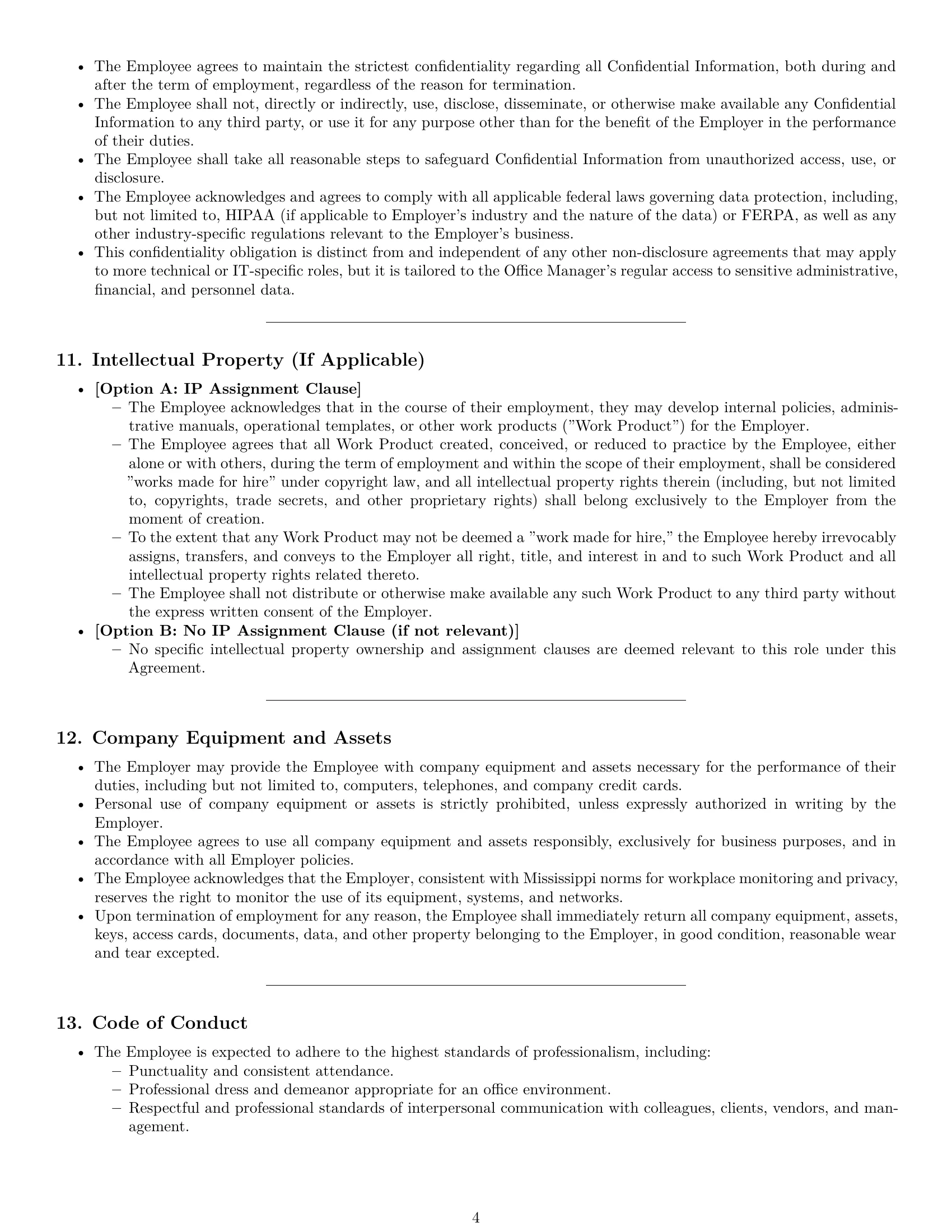 Preview page 4 of Pro Mississippi office manager employment contract template