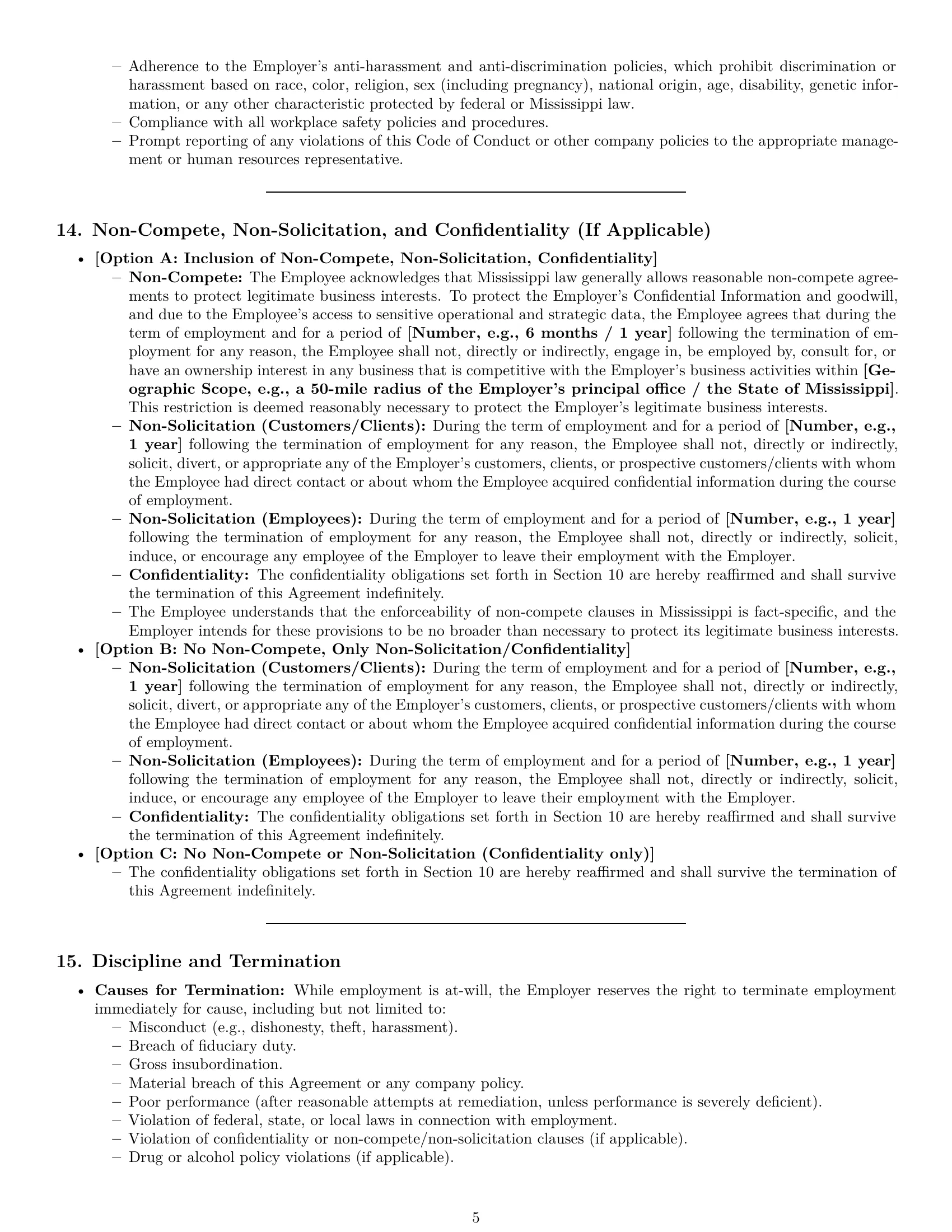 Preview page 5 of Pro Mississippi office manager employment contract template