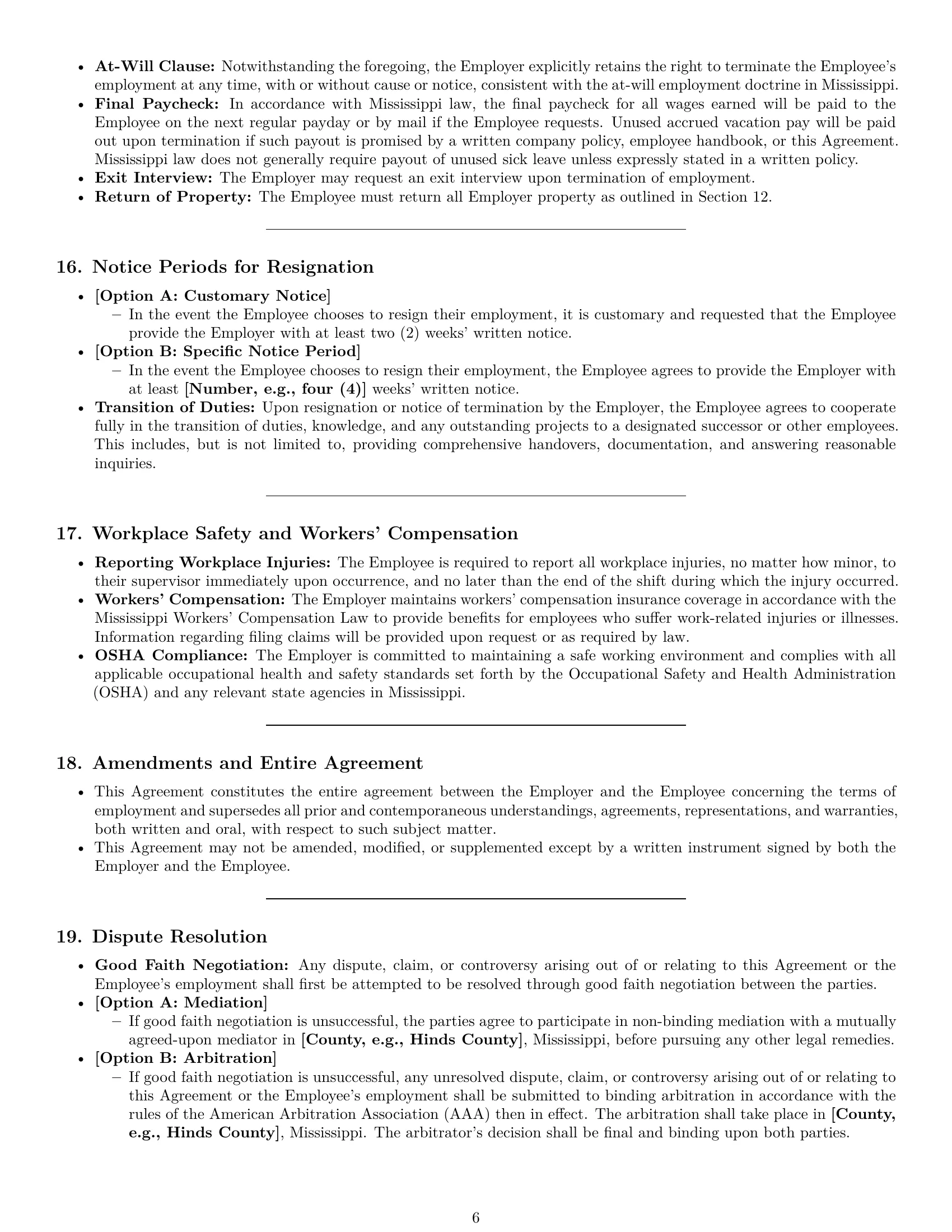 Preview page 6 of Pro Mississippi office manager employment contract template