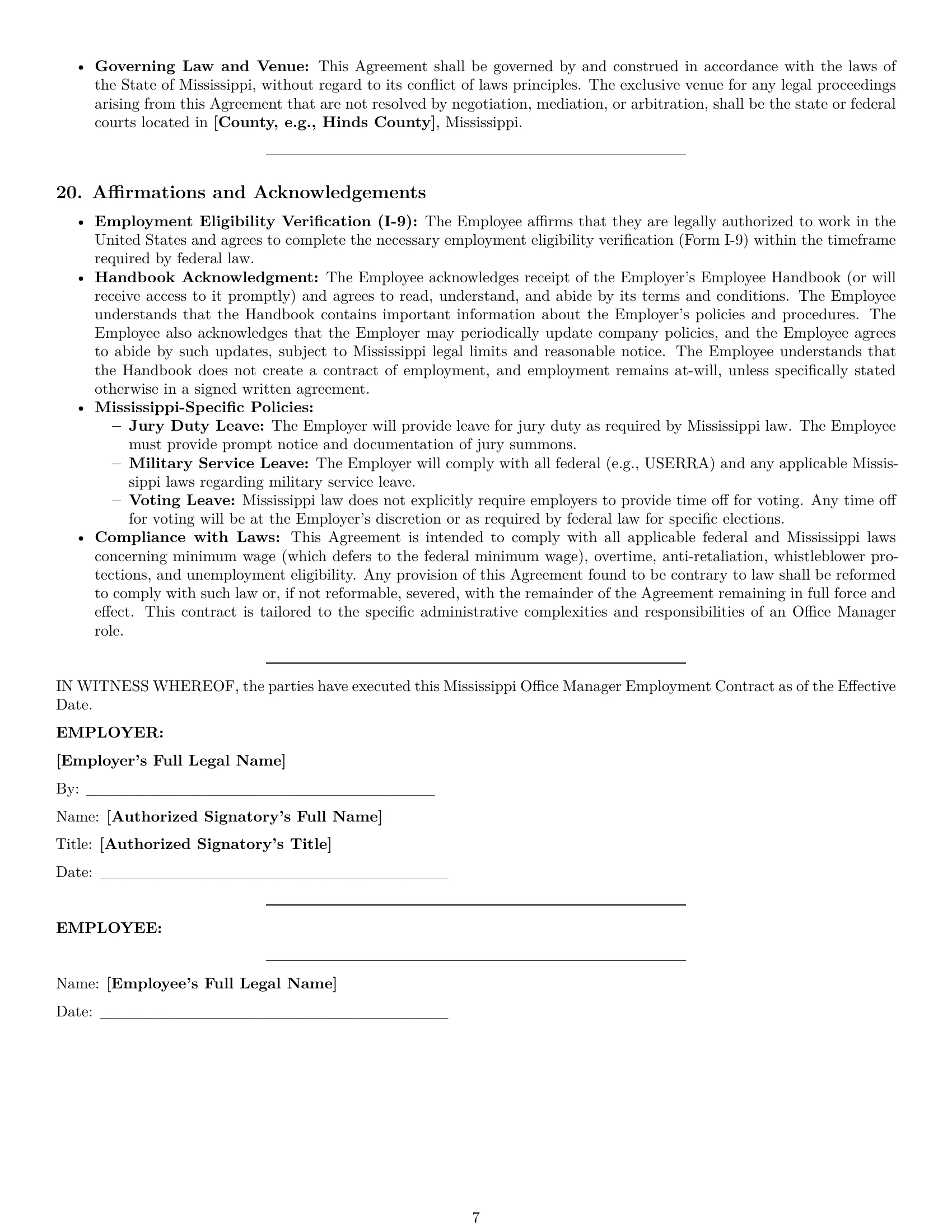 Preview page 7 of Pro Mississippi office manager employment contract template