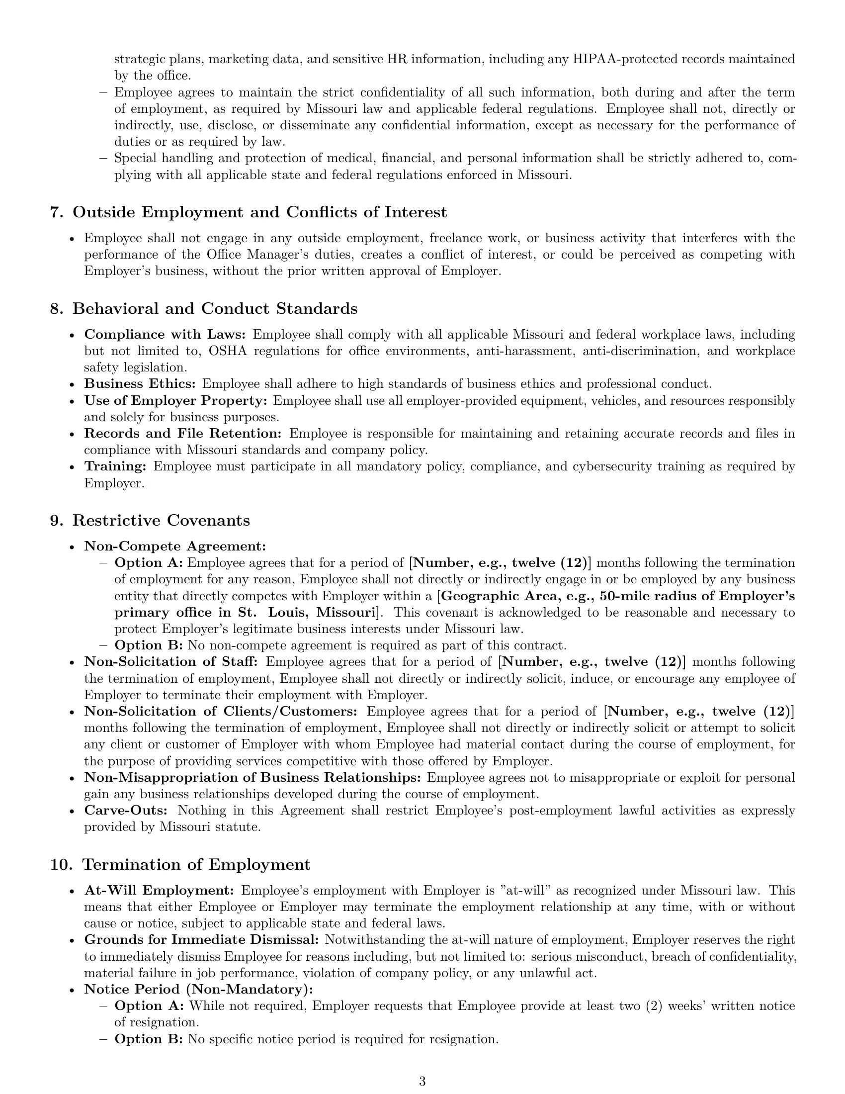 Preview page 3 of Pro Missouri office manager employment contract template