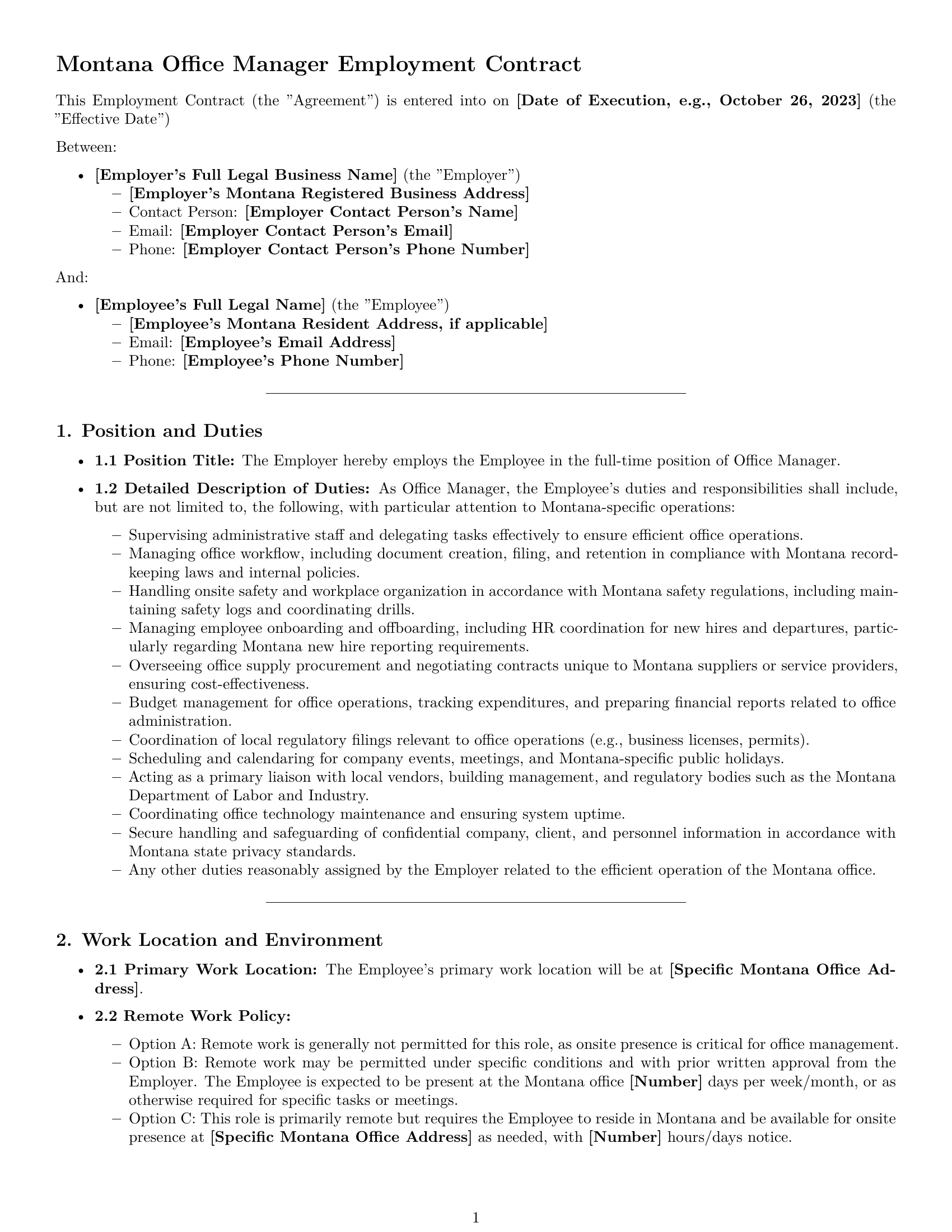 Preview page 1 of Pro Montana office manager employment contract template