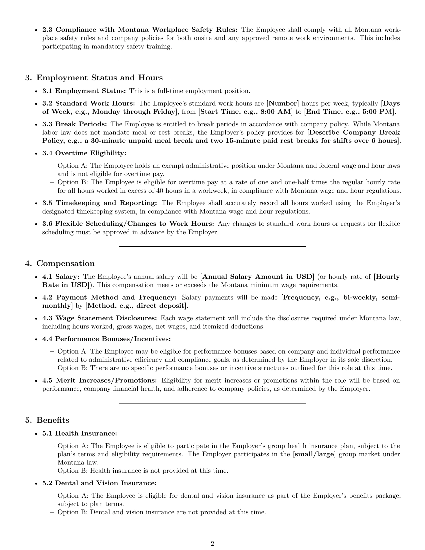 Preview page 2 of Pro Montana office manager employment contract template