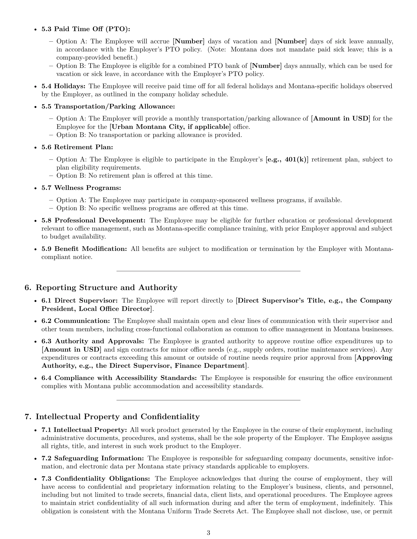 Preview page 3 of Pro Montana office manager employment contract template