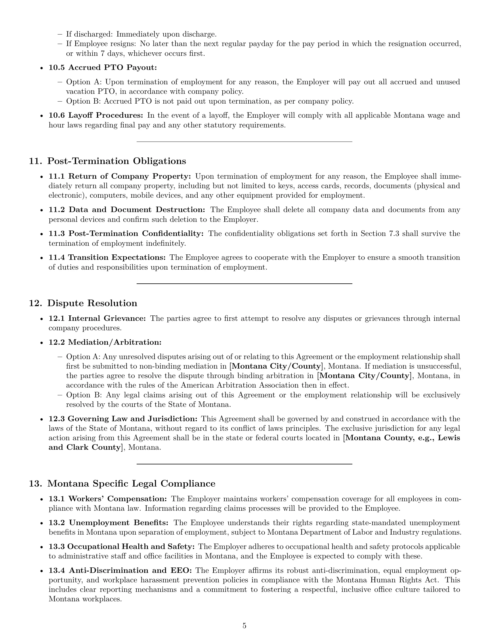 Preview page 5 of Pro Montana office manager employment contract template