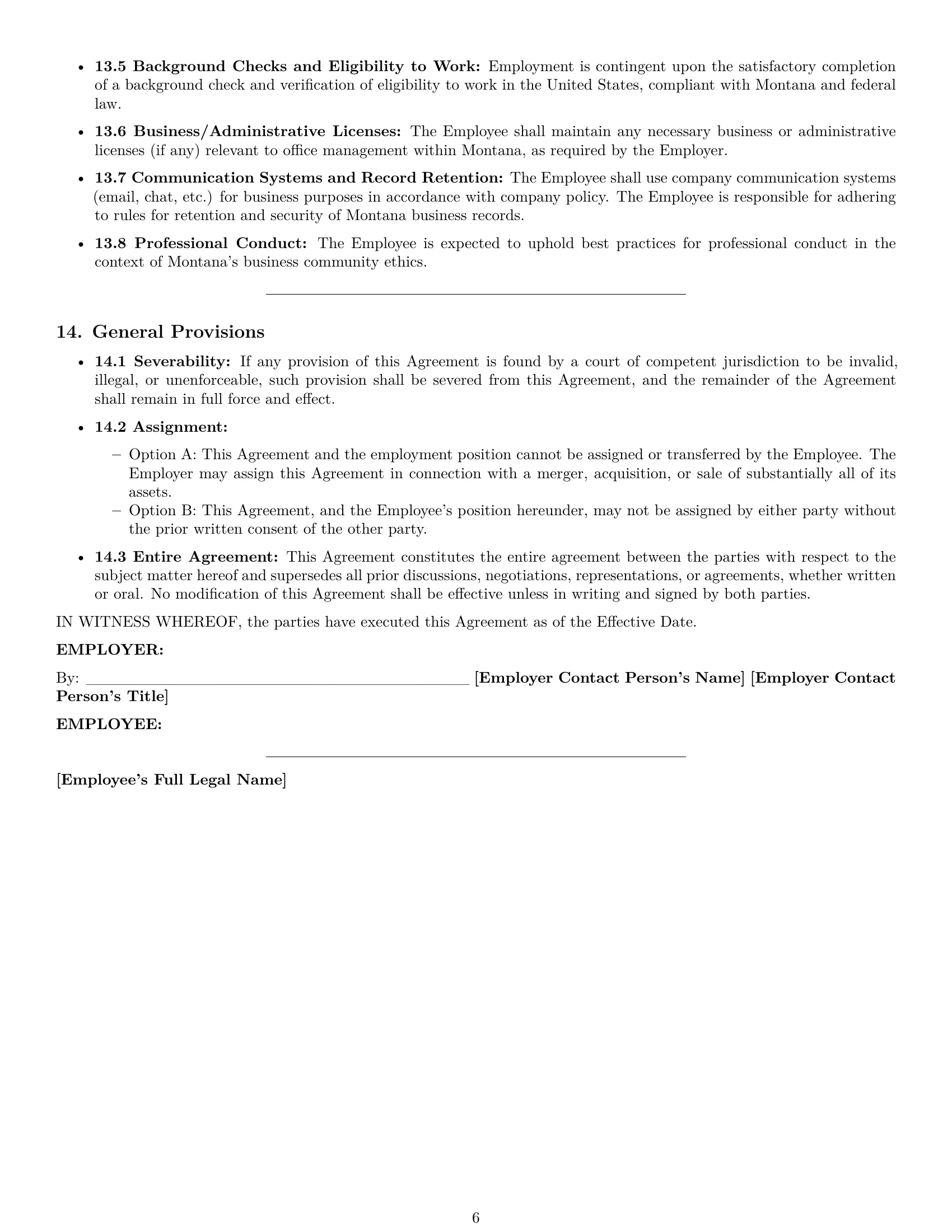 Preview page 6 of Pro Montana office manager employment contract template