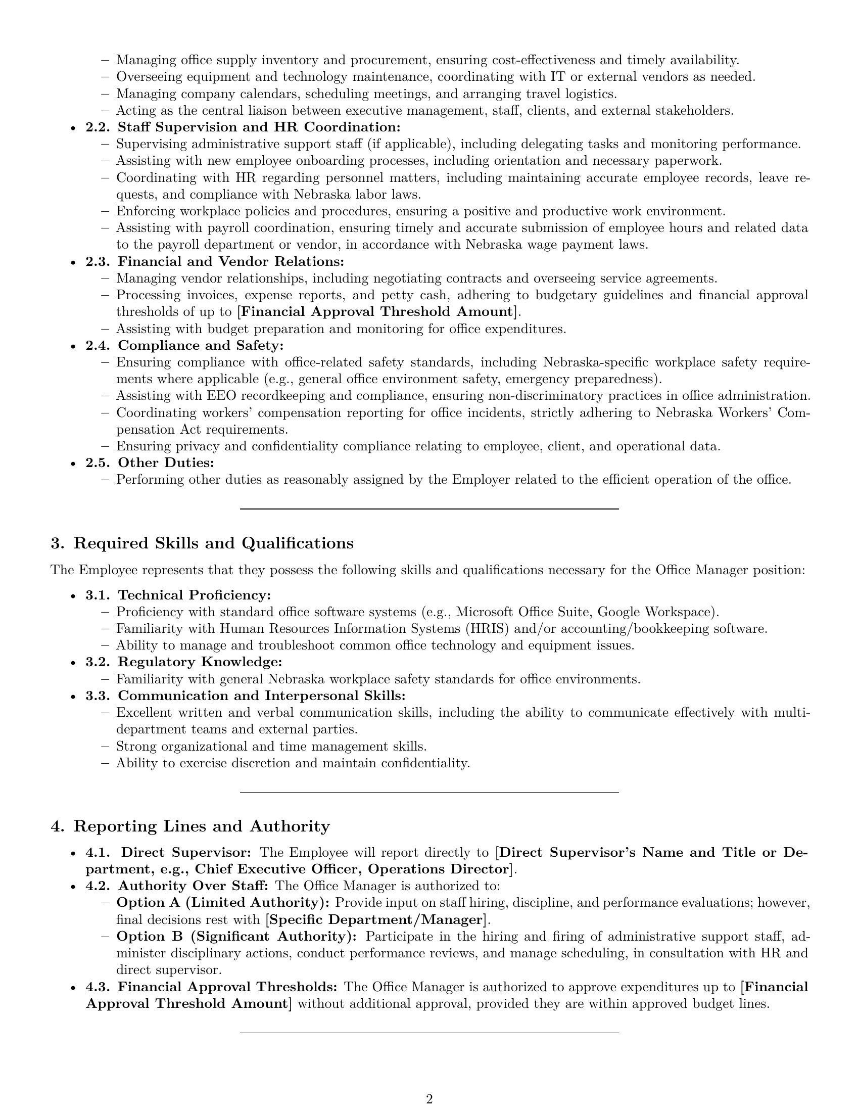 Preview page 2 of Pro Nebraska office manager employment contract template