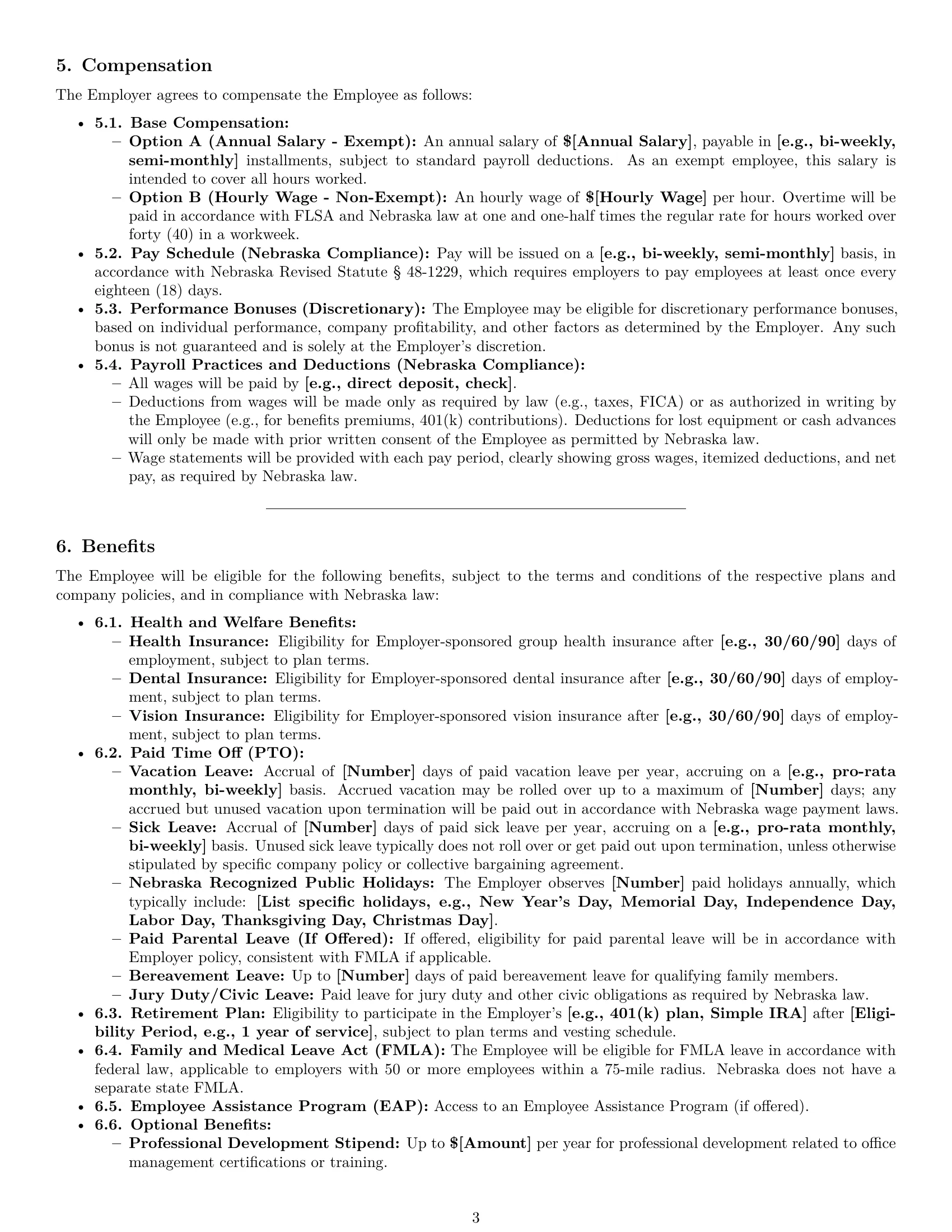Preview page 3 of Pro Nebraska office manager employment contract template