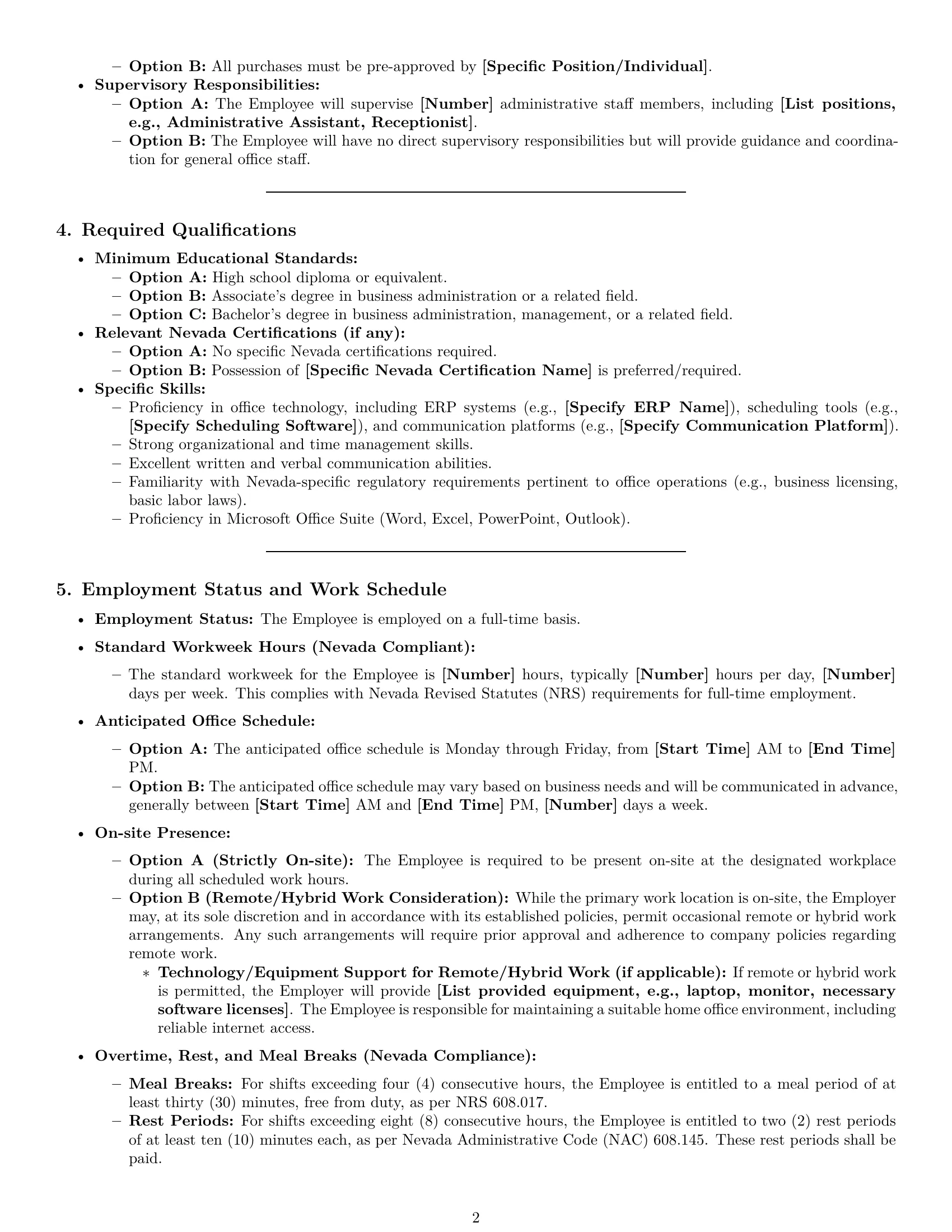 Preview page 2 of Pro Nevada office manager employment contract template