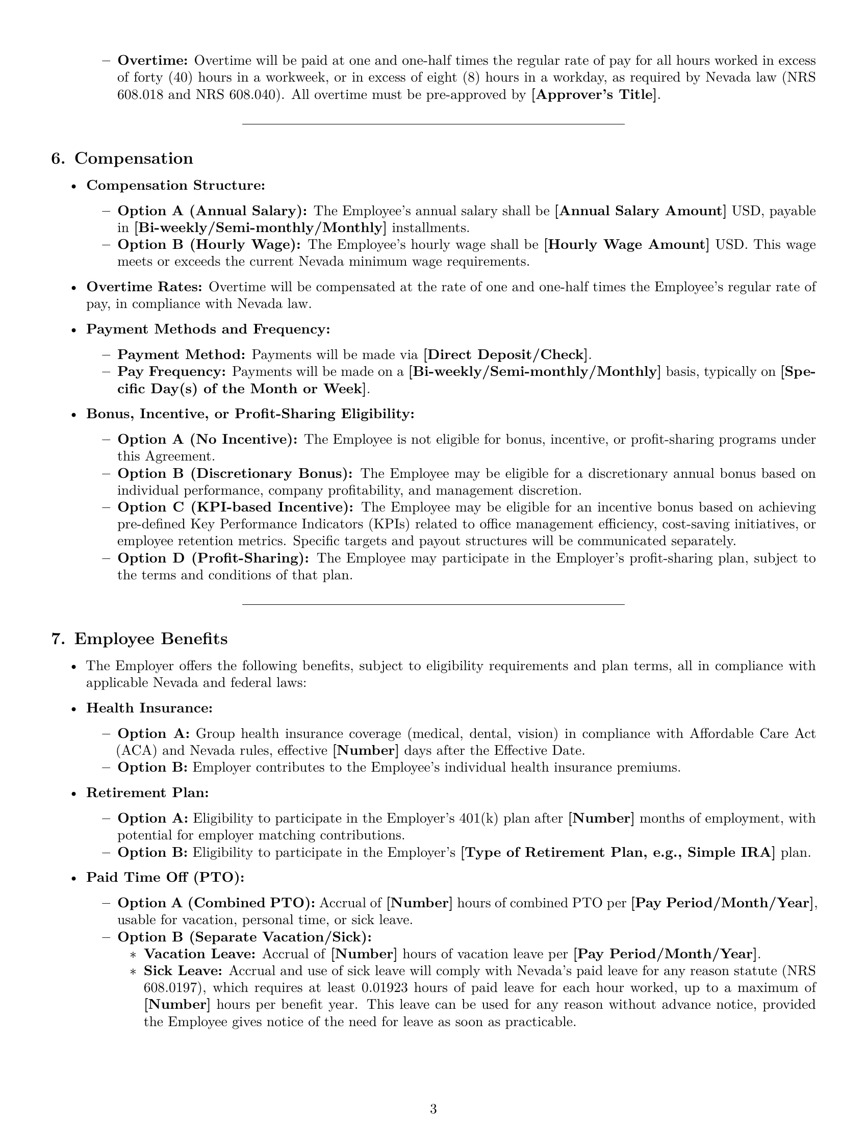Preview page 3 of Pro Nevada office manager employment contract template