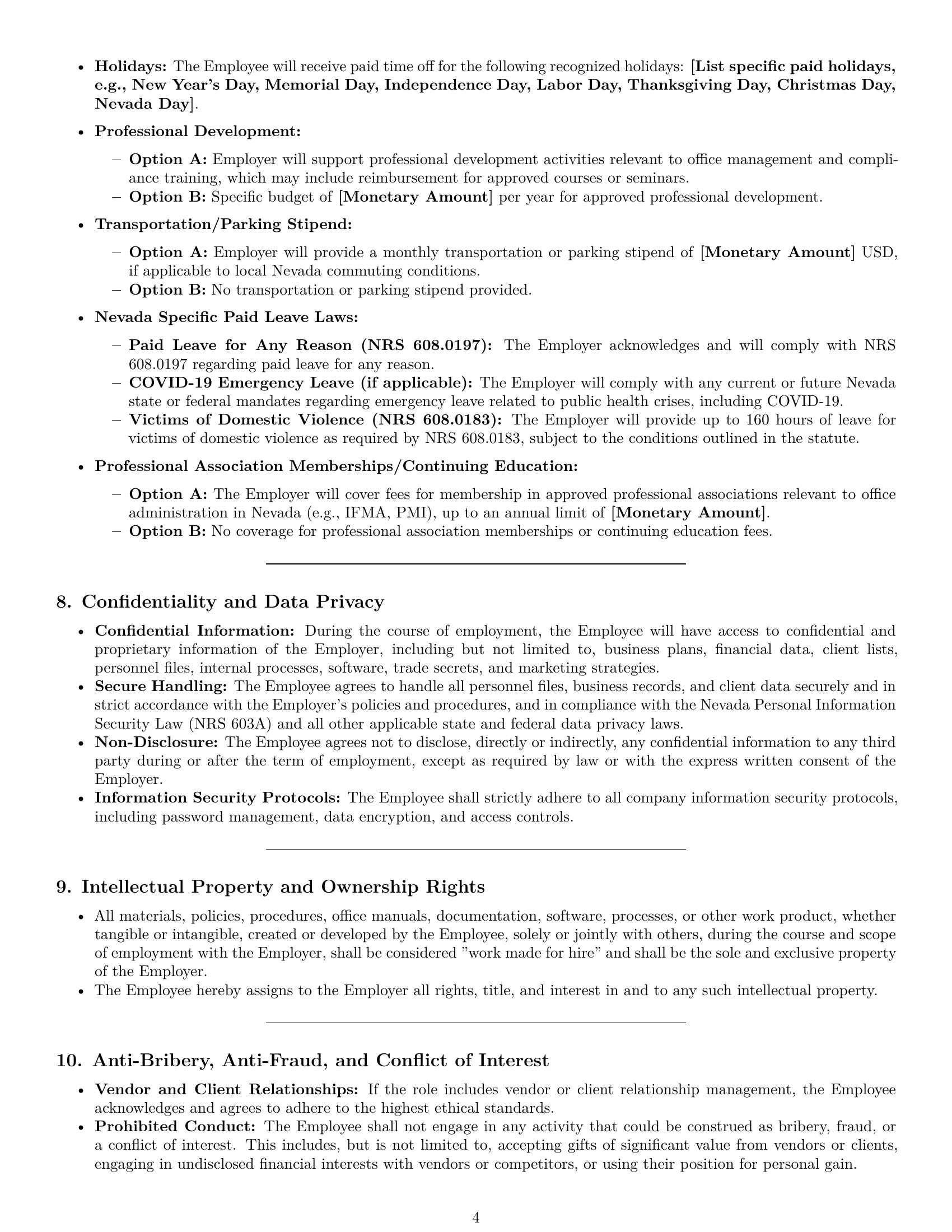 Preview page 4 of Pro Nevada office manager employment contract template