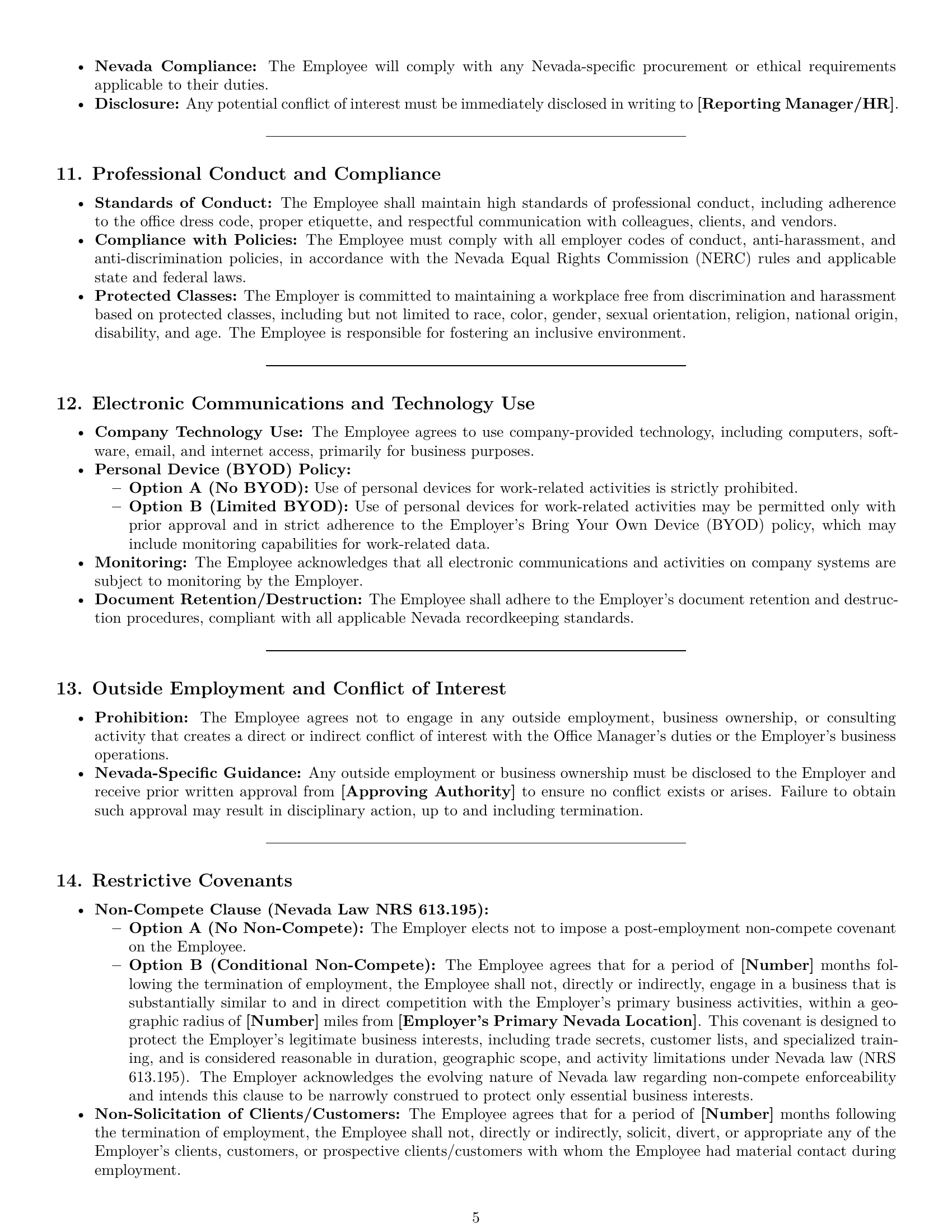 Preview page 5 of Pro Nevada office manager employment contract template