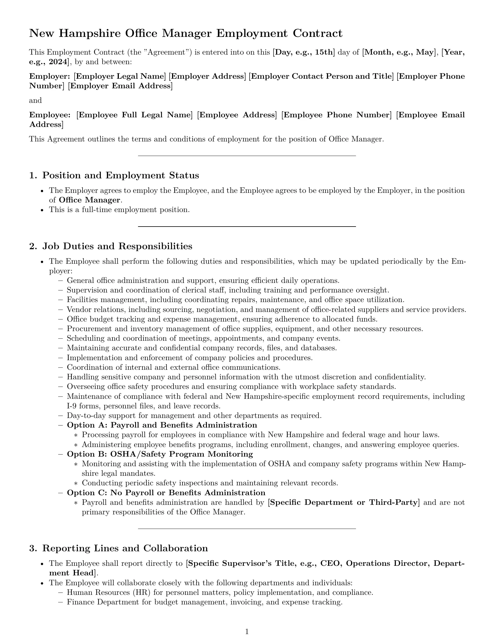 Preview page 1 of Pro New Hampshire office manager employment contract template