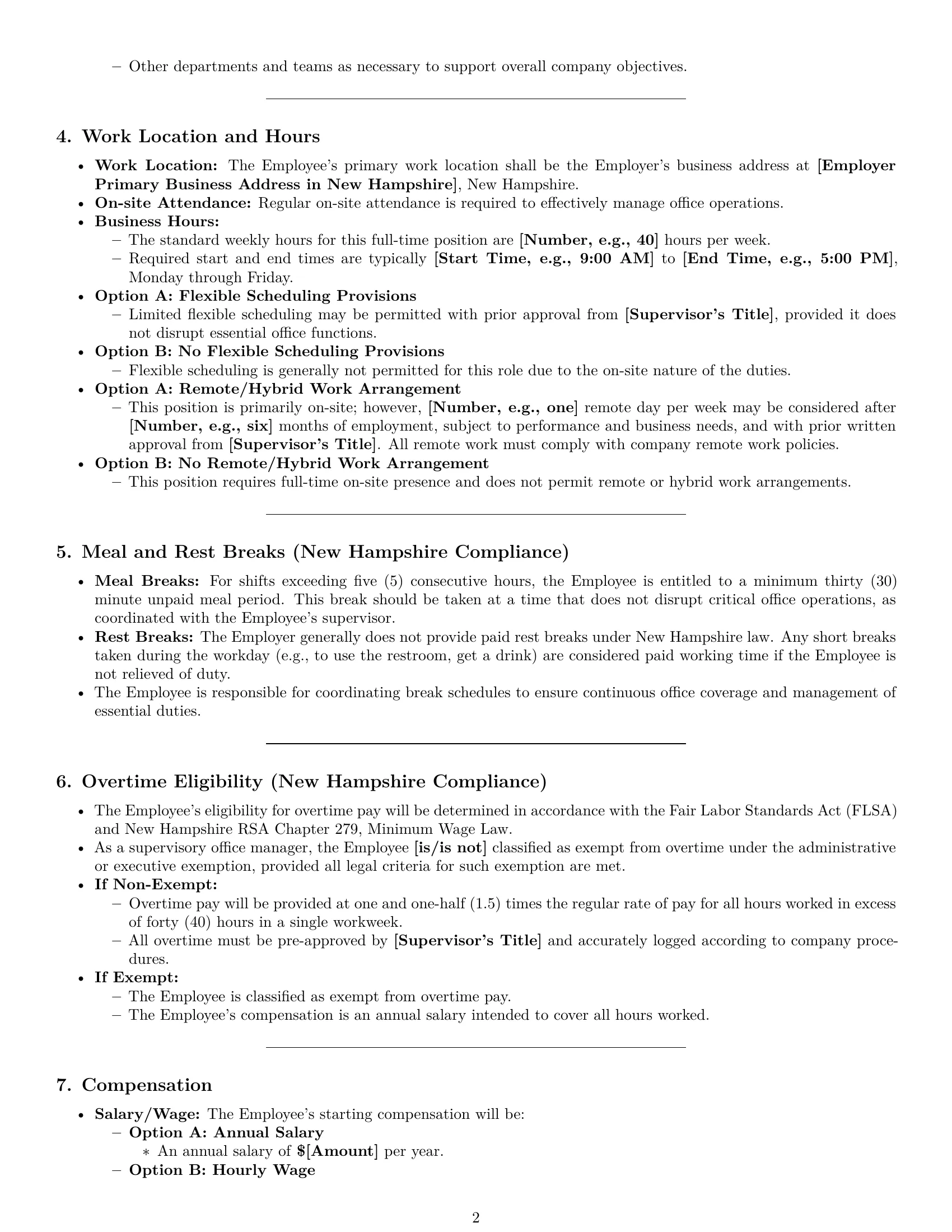 Preview page 2 of Pro New Hampshire office manager employment contract template