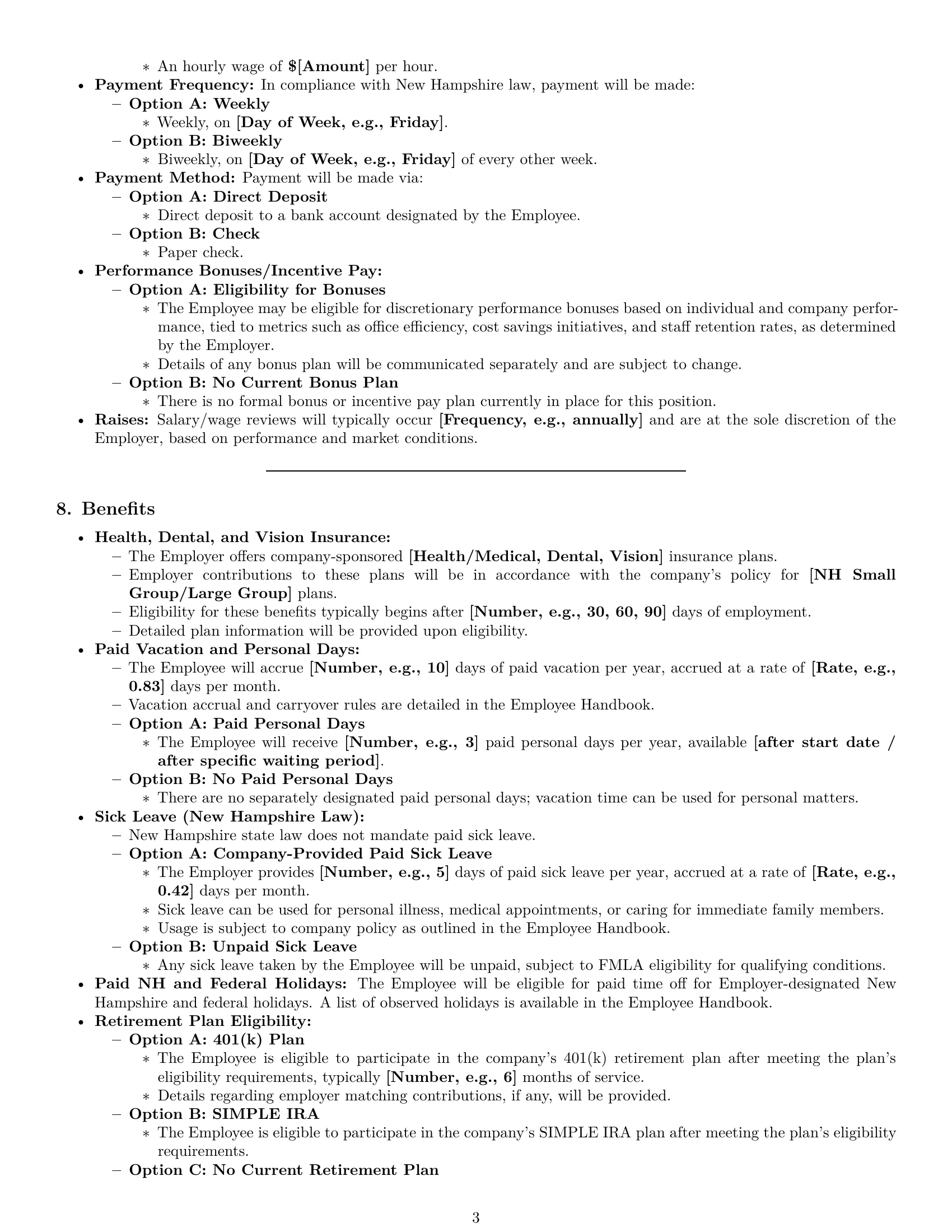Preview page 3 of Pro New Hampshire office manager employment contract template