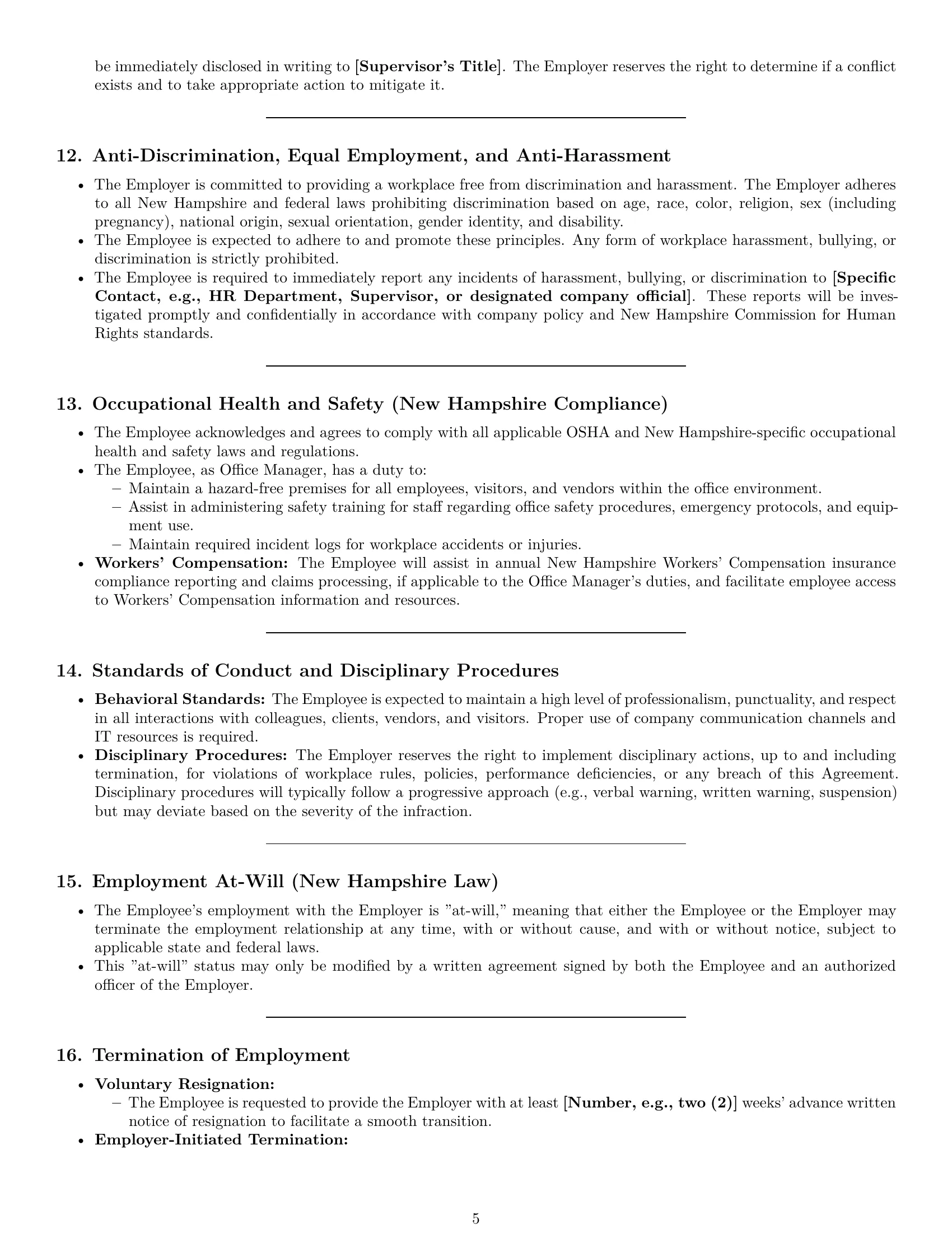 Preview page 5 of Pro New Hampshire office manager employment contract template