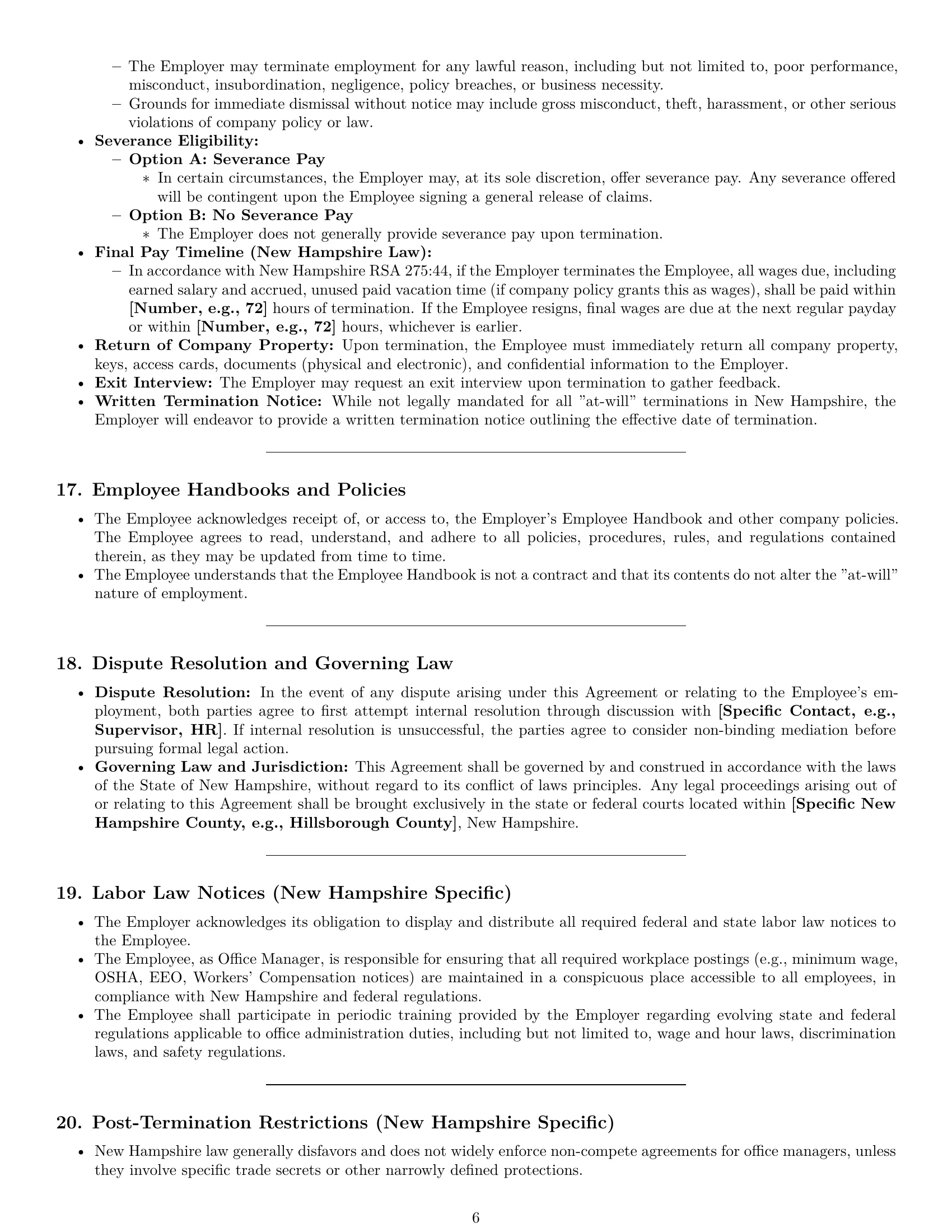 Preview page 6 of Pro New Hampshire office manager employment contract template