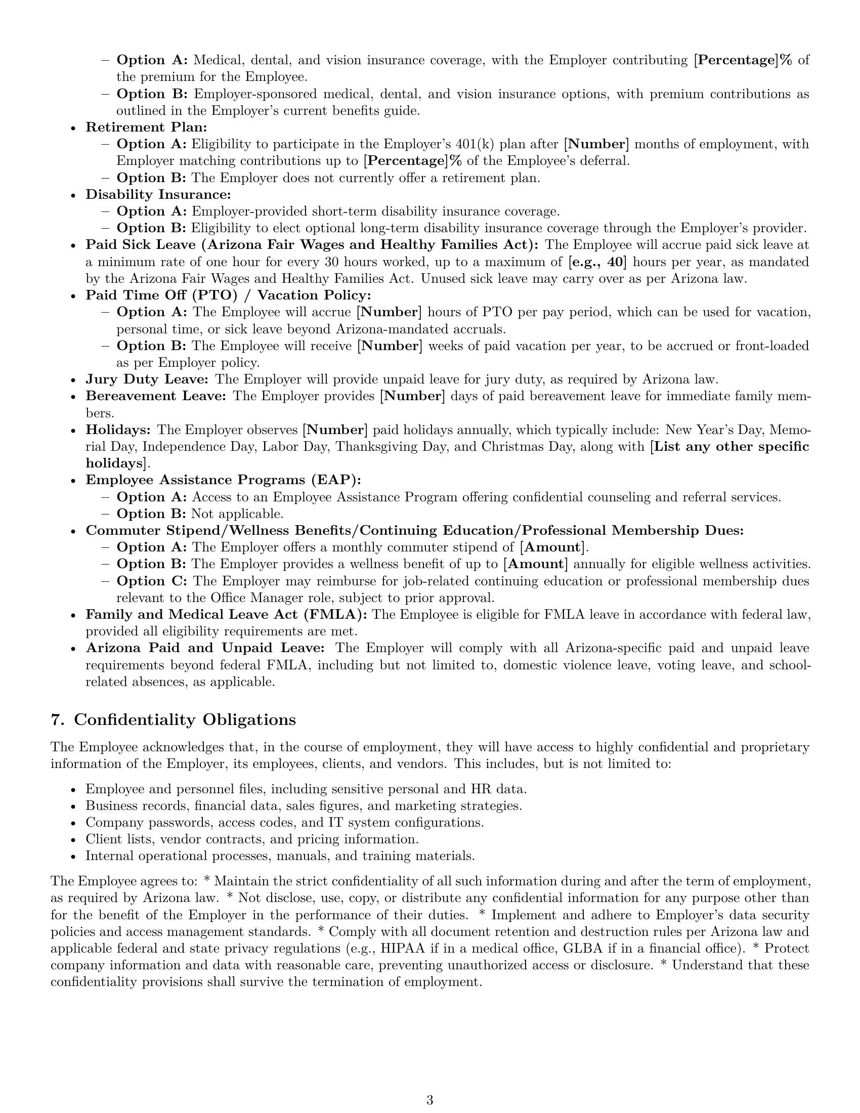 Preview page 3 of Pro Arizona office manager employment contract template