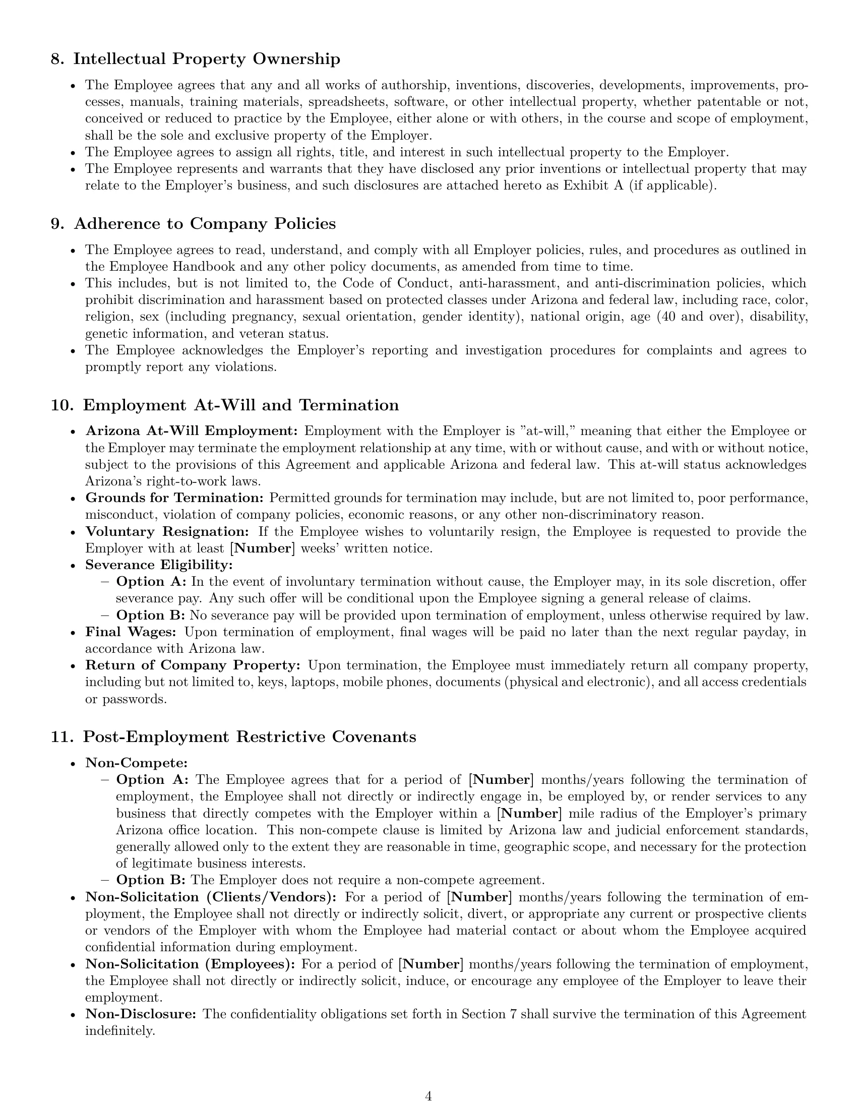 Preview page 4 of Pro Arizona office manager employment contract template