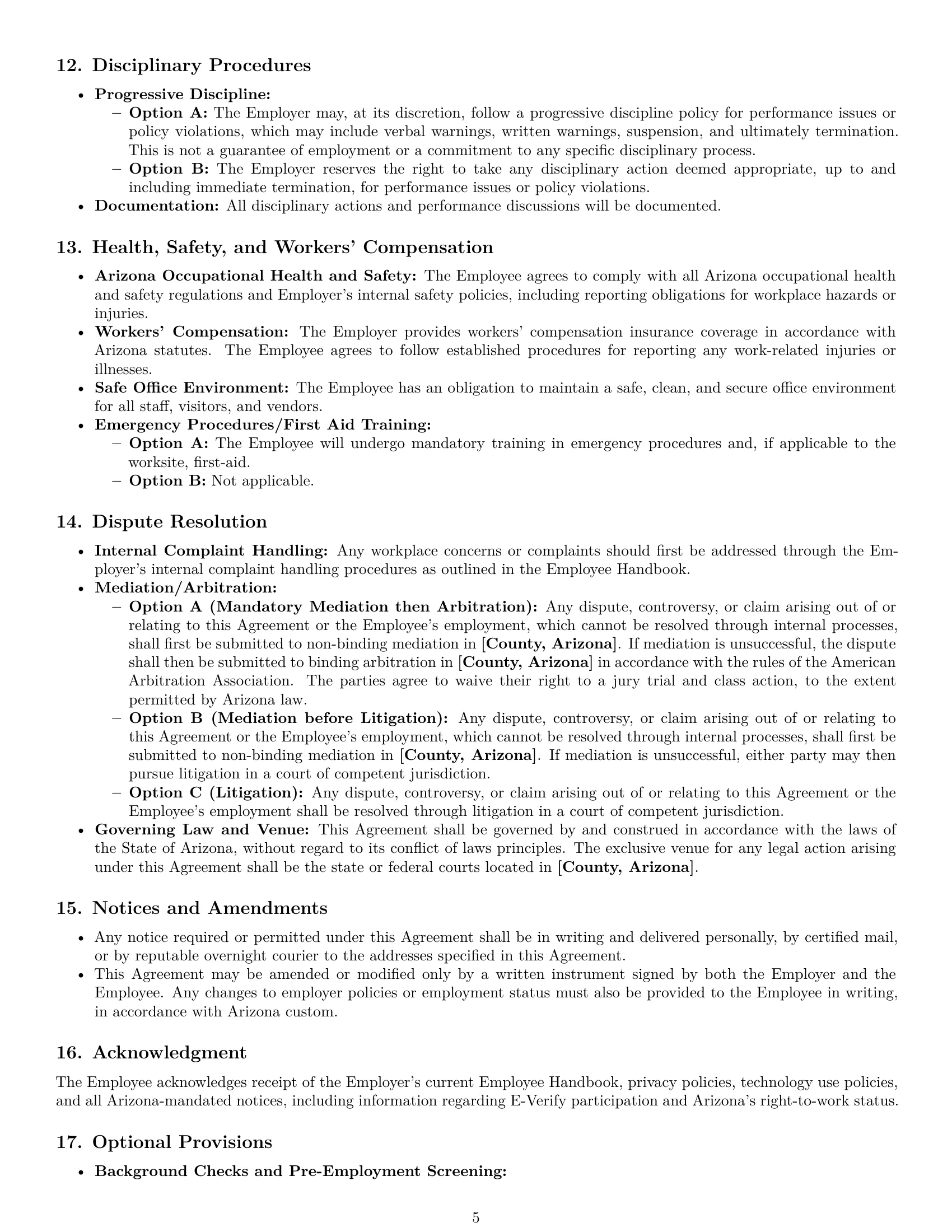 Preview page 5 of Pro Arizona office manager employment contract template