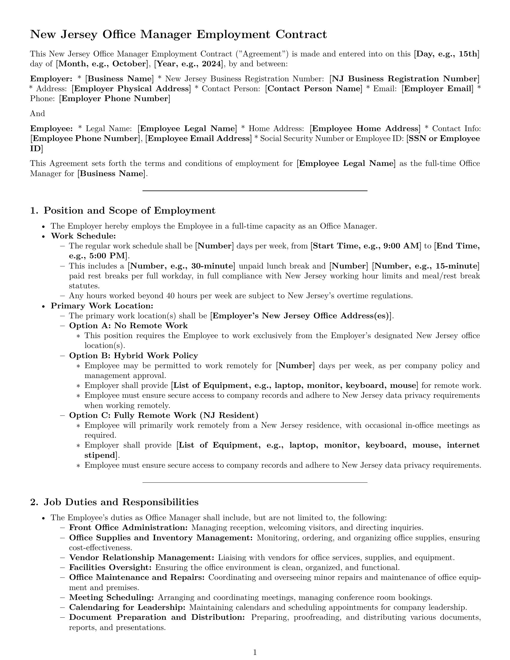 Preview page 1 of Pro New Jersey office manager employment contract template