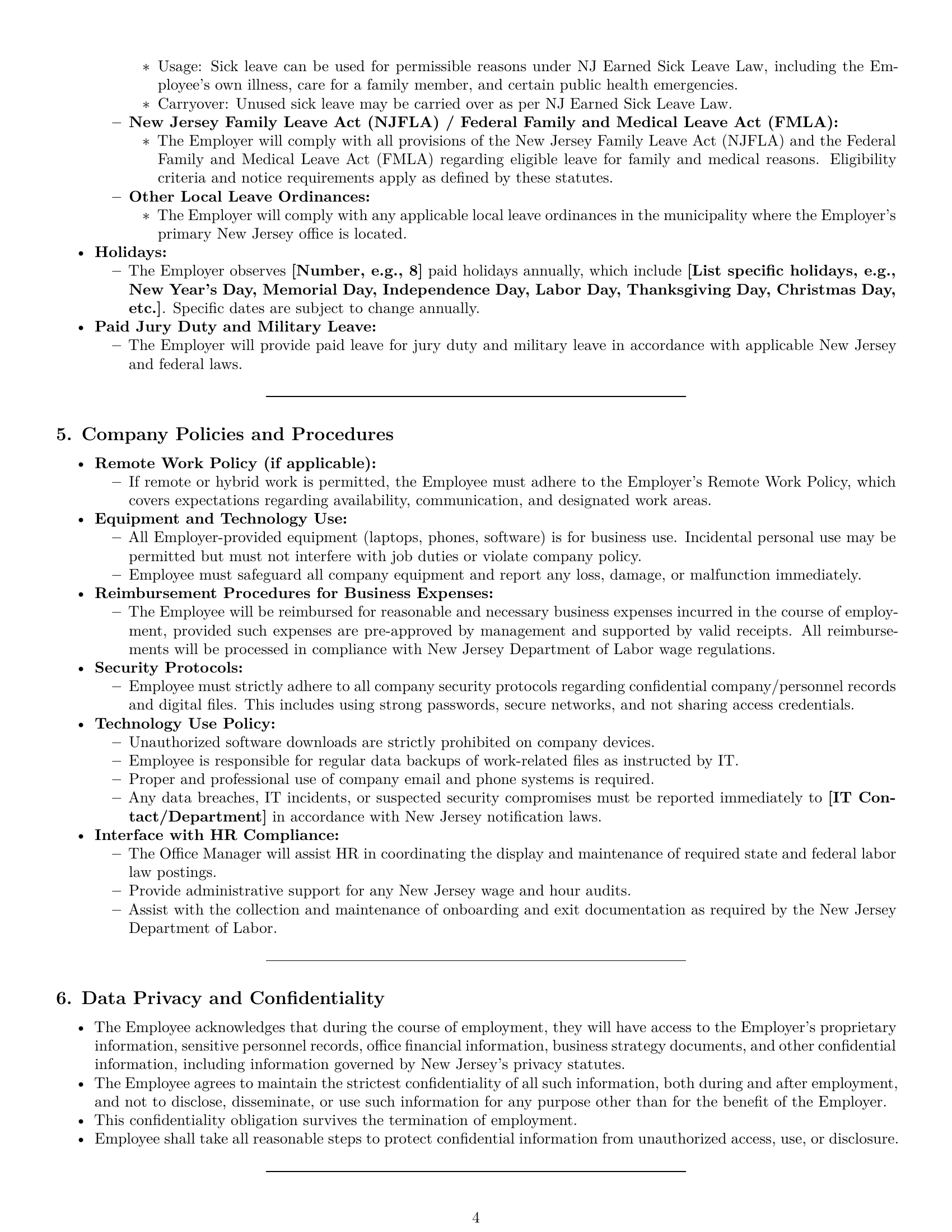 Preview page 4 of Pro New Jersey office manager employment contract template