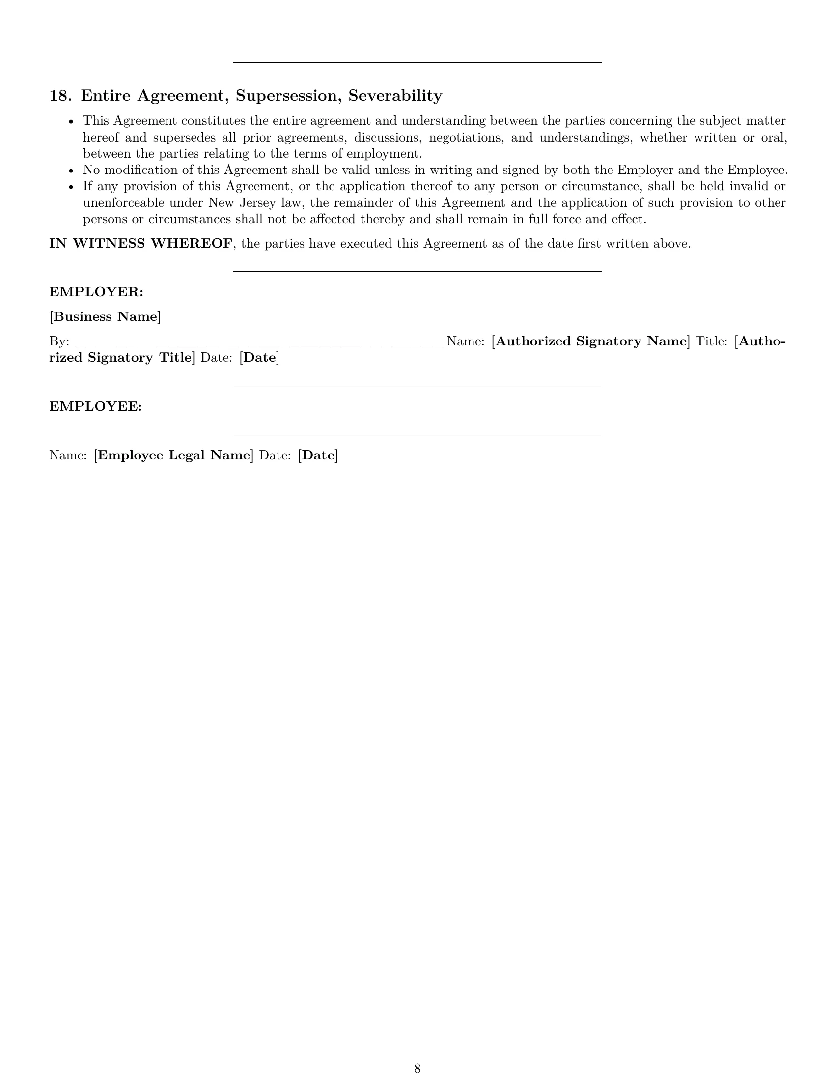 Preview page 8 of Pro New Jersey office manager employment contract template