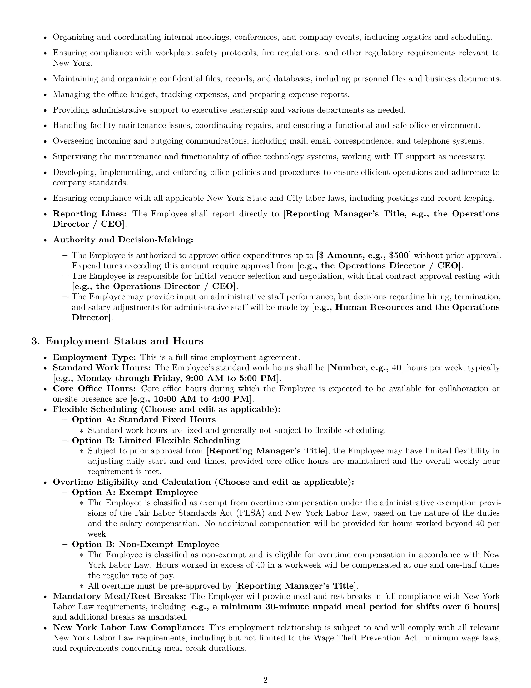Preview page 2 of Pro New York office manager employment contract template