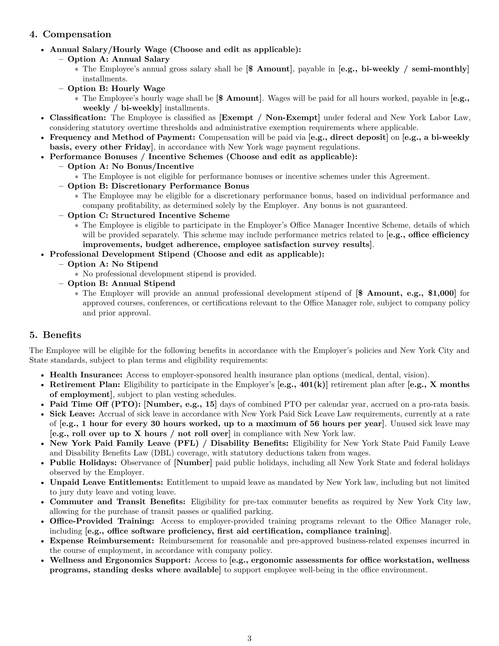 Preview page 3 of Pro New York office manager employment contract template